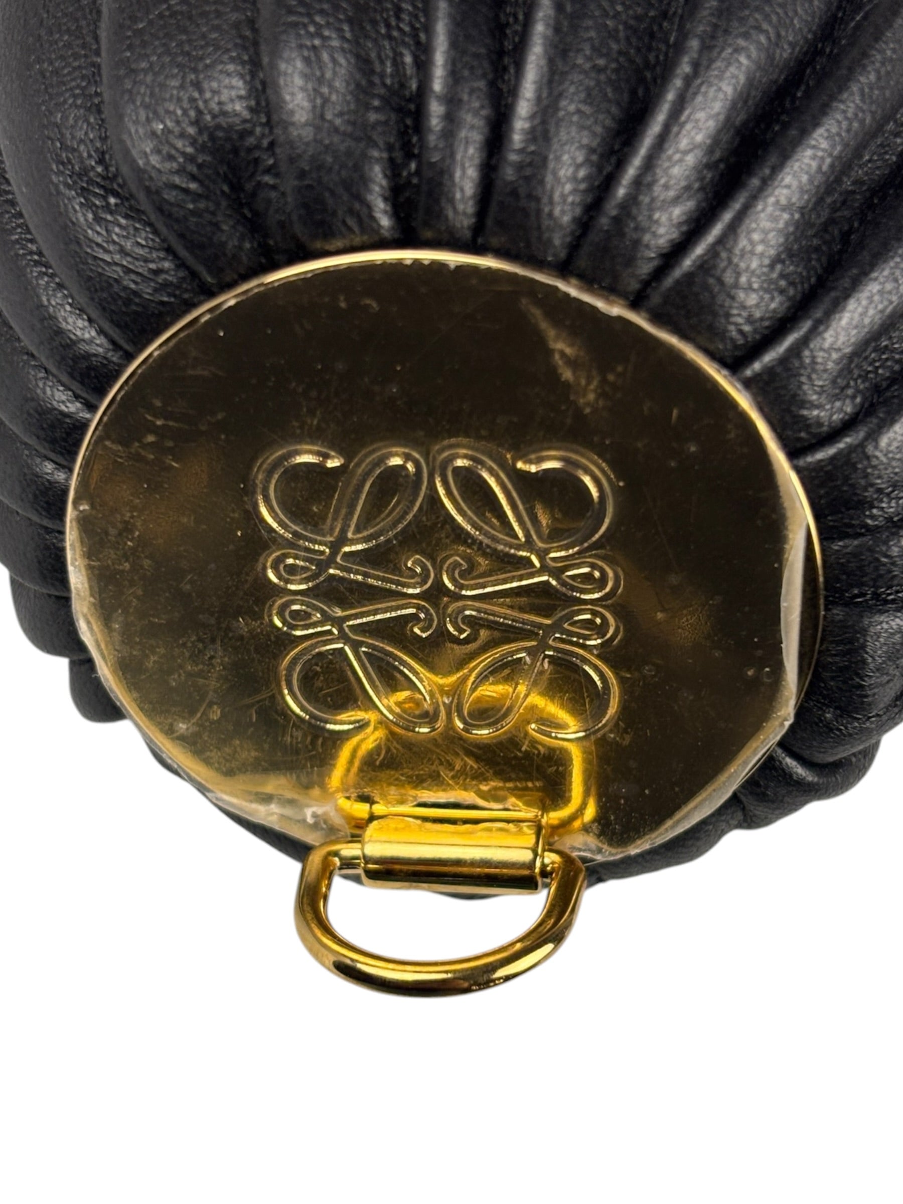 Loewe Leather Bracelet Pleated Pouch Bag Black