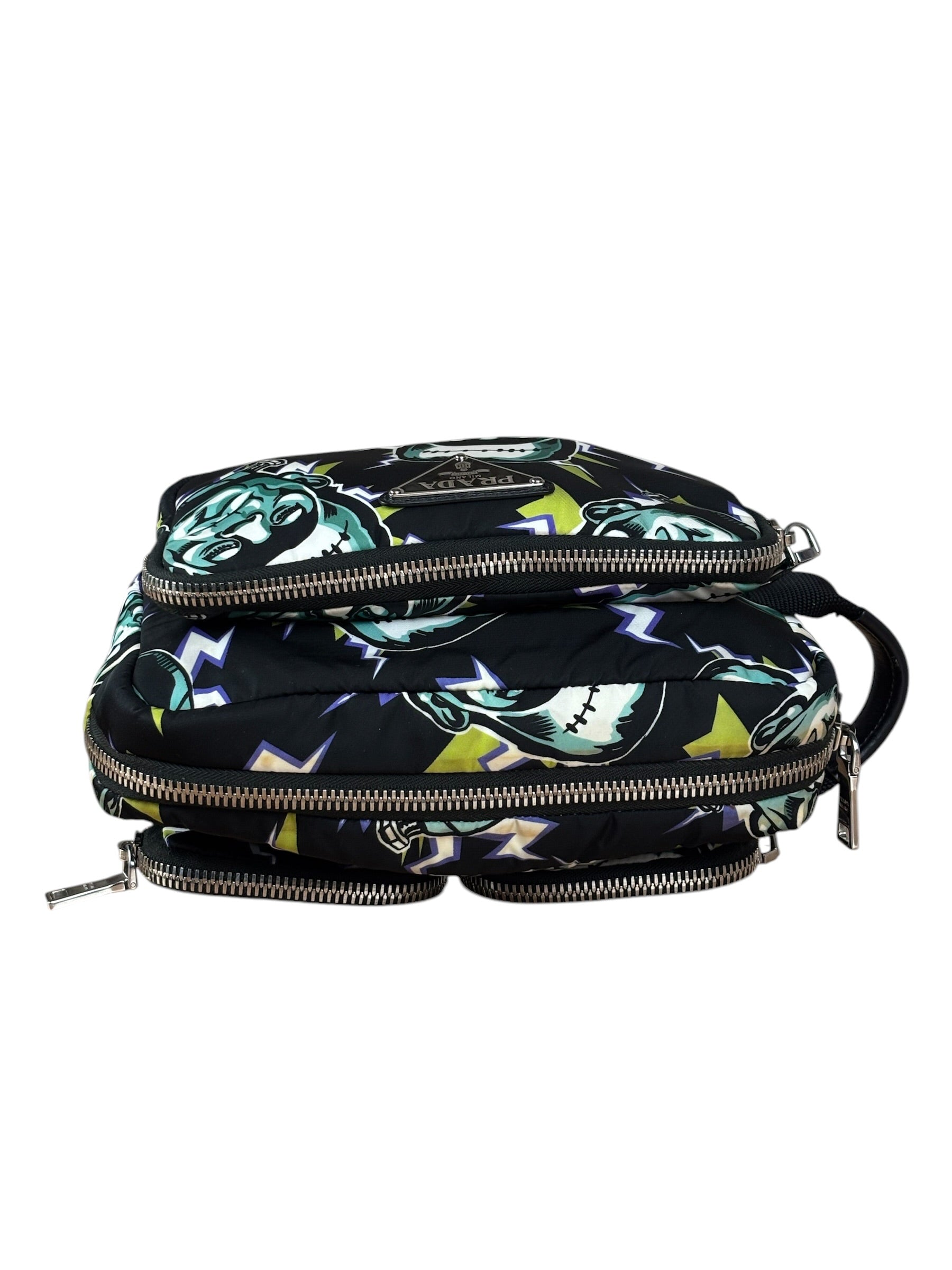 Prada Multicolor Nylon Leather Trim Frankenstein Print Pouch