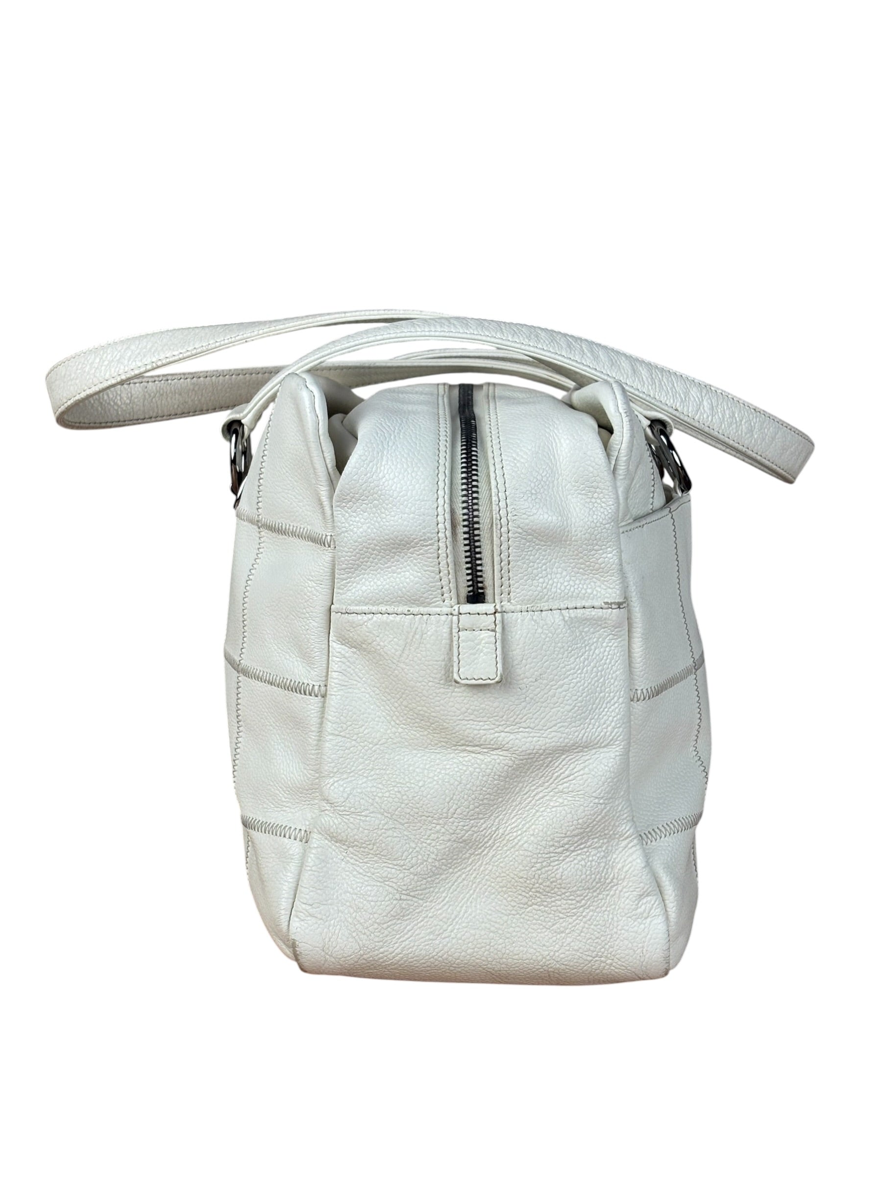 Chanel White Chocolate Bar Quilted Caviar LAX Bowler Bag 2004