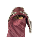 Balenciaga Burgundy Satin Jacquard Round S Lock Shoulder Bag
