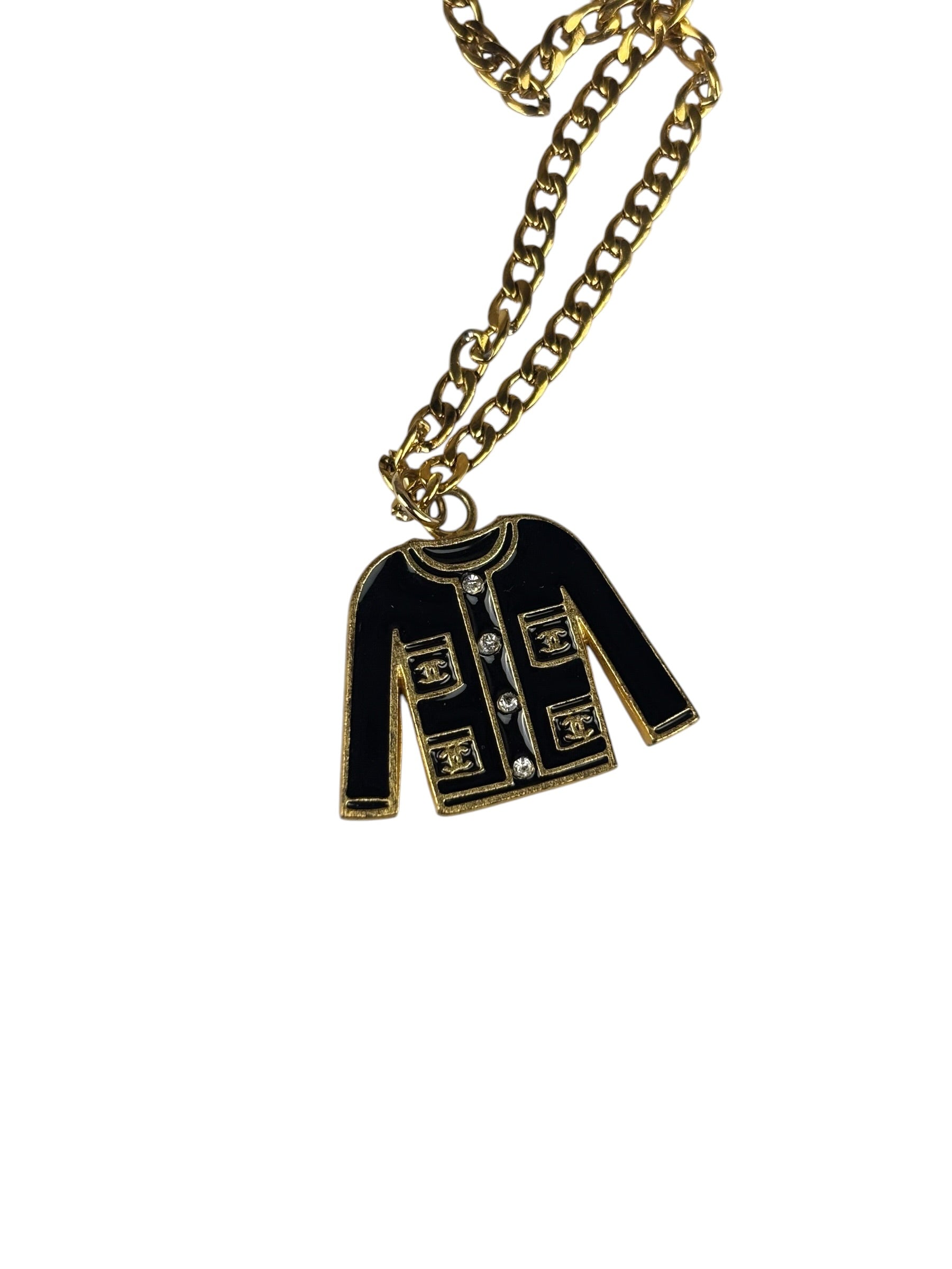 Chanel Black/Gold Jacket Pendant CC Logos Necklace
