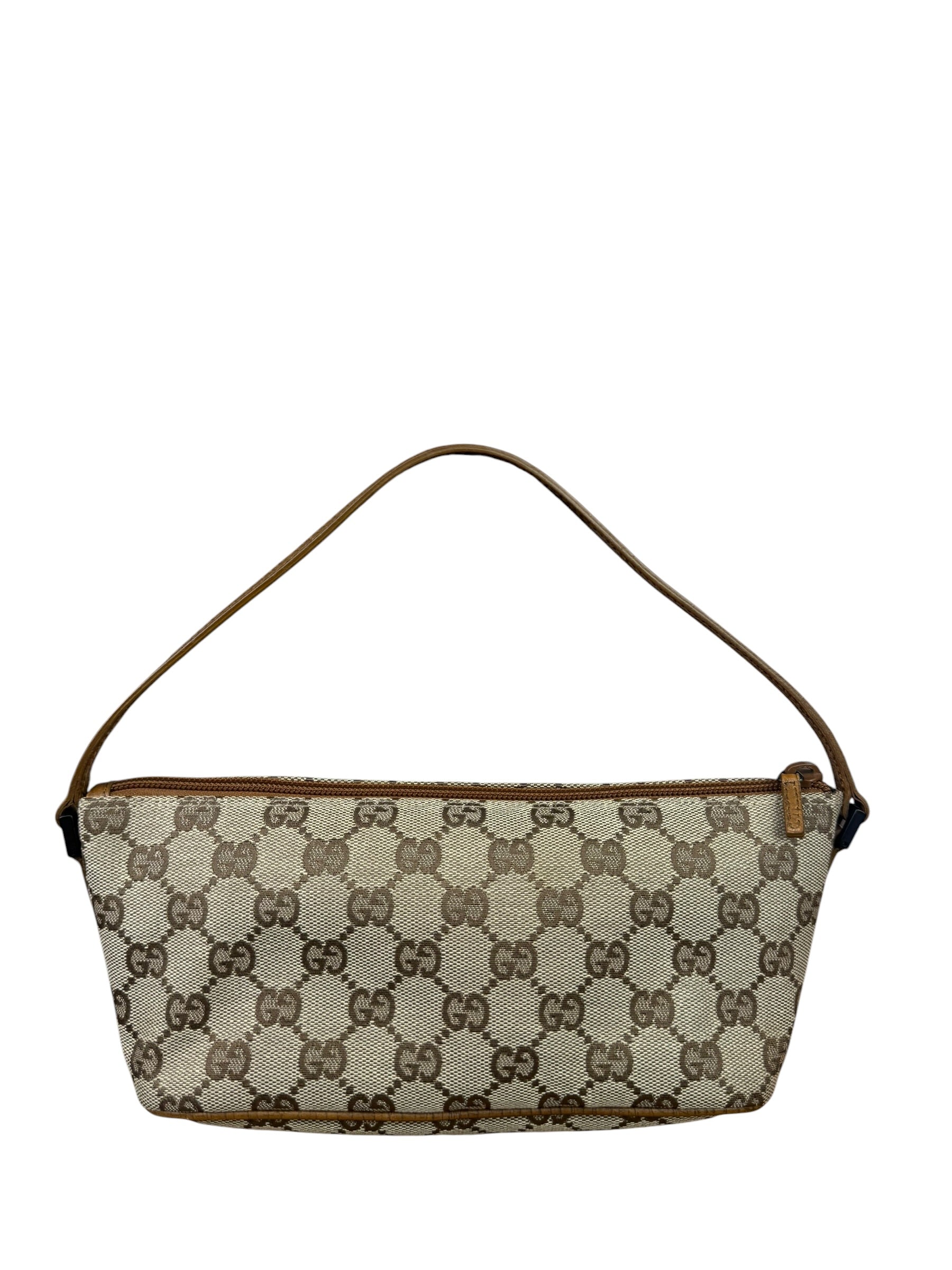 Gucci Brown Leather Trim GG Boat Pochette