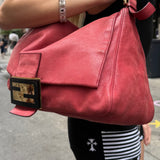 Fendi Red Leather Mamma Baguette Shoulder Bag