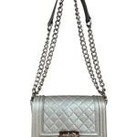 Chanel CC Silver Lambskin Quilted Boy Bag Red Stingray 2012