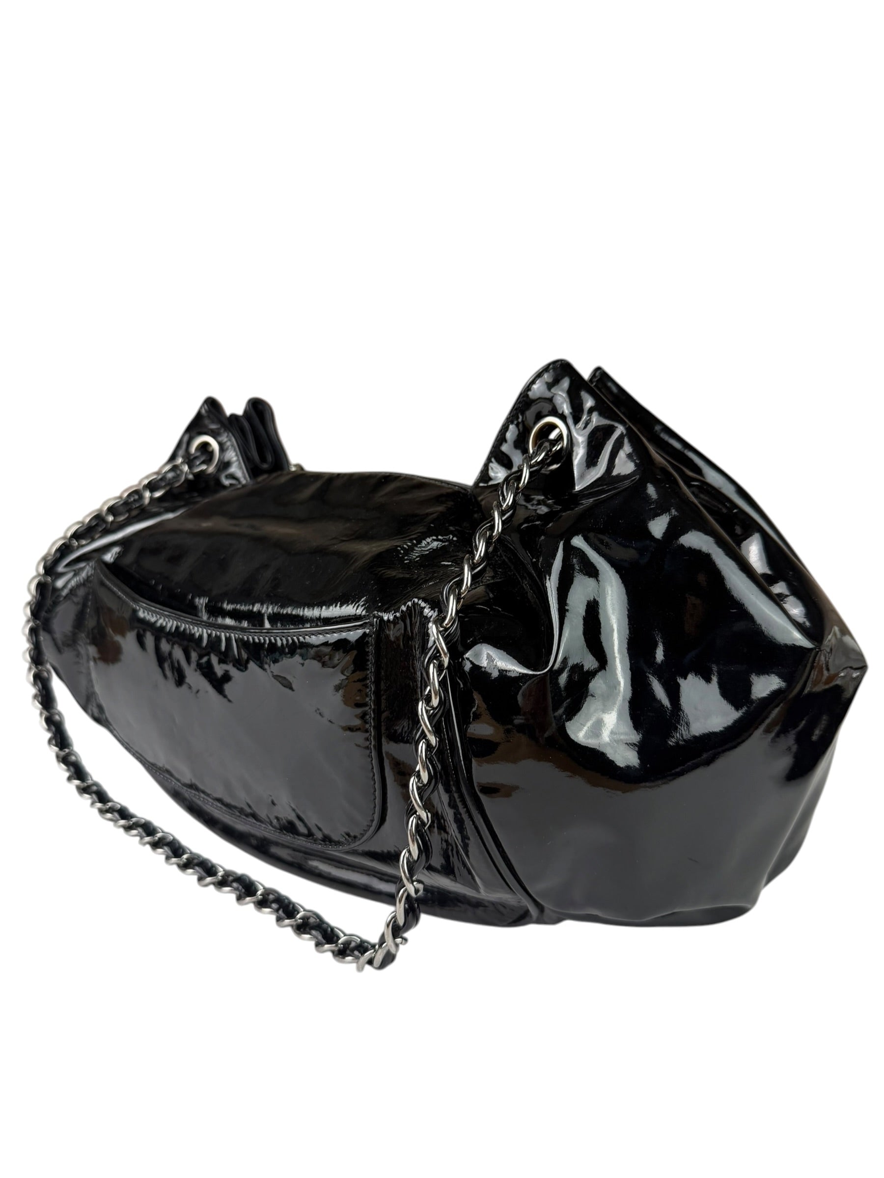 Chanel Black Patent Leather Camellia Petals Shoulder Bag 2010