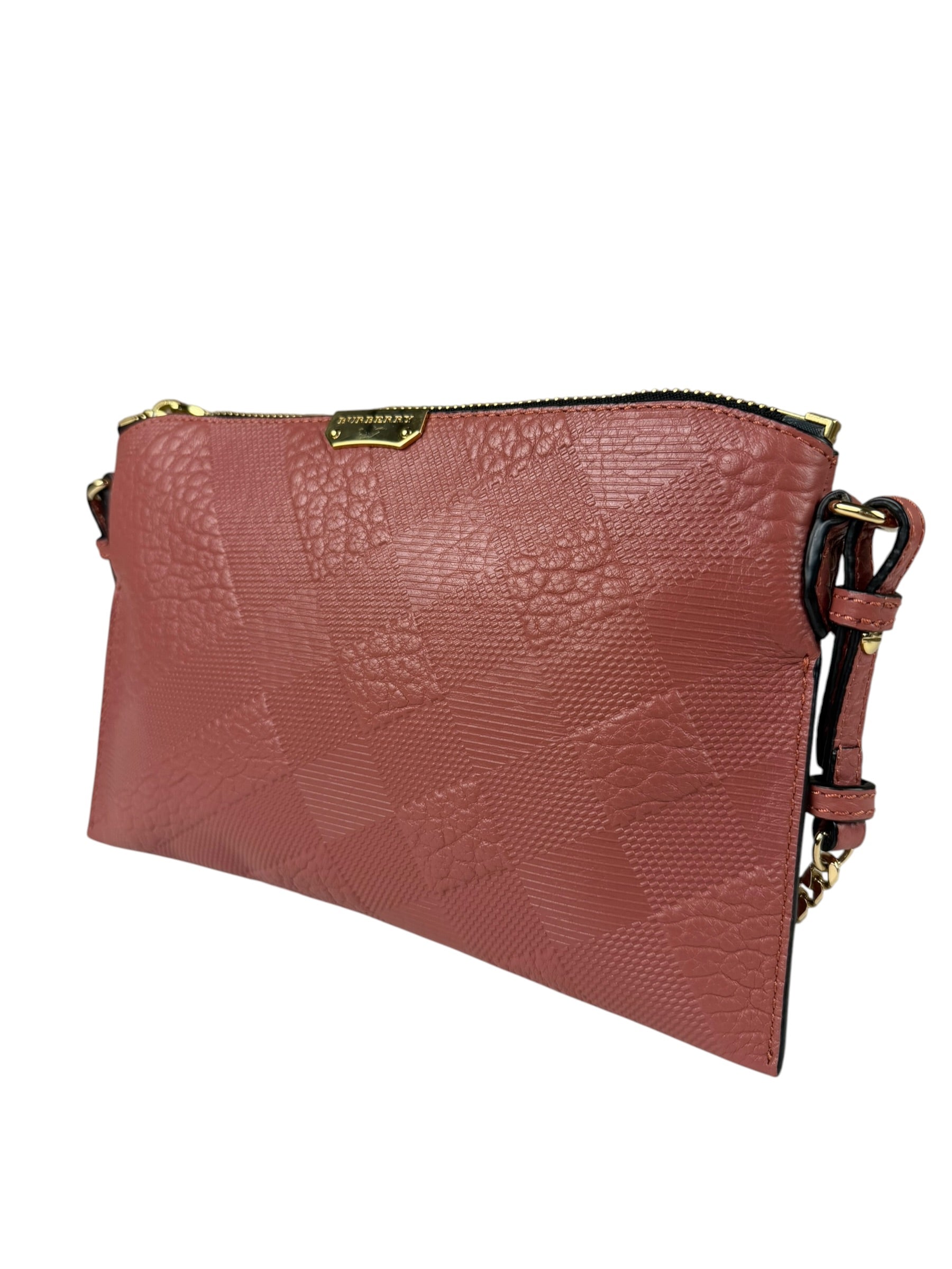 Burberry Pale Orchid Pink Leather Check-Embossed Peyton Crossbody