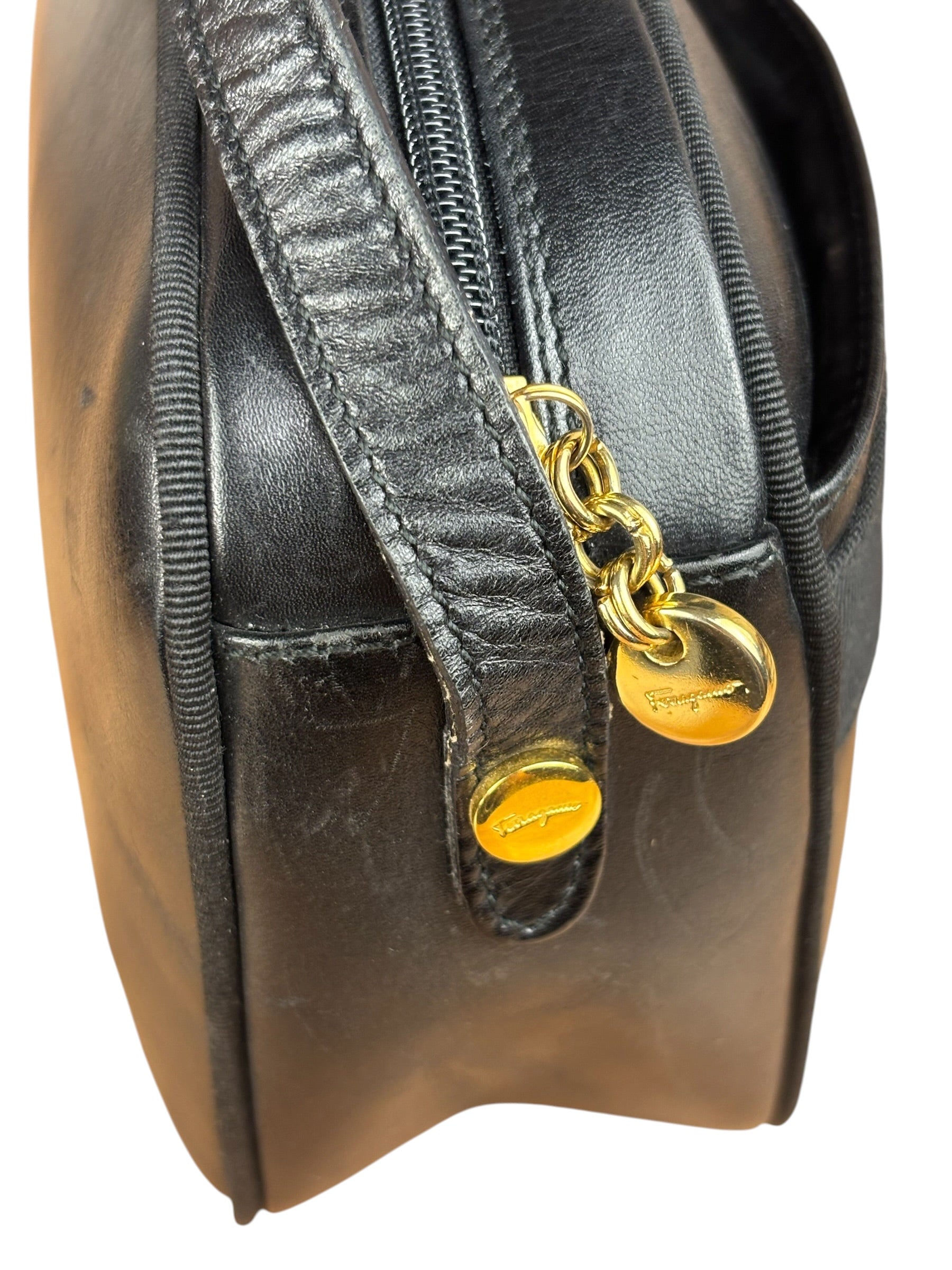 Salvatore Ferragamo Black Leather Vara Bow Crossbody Bag