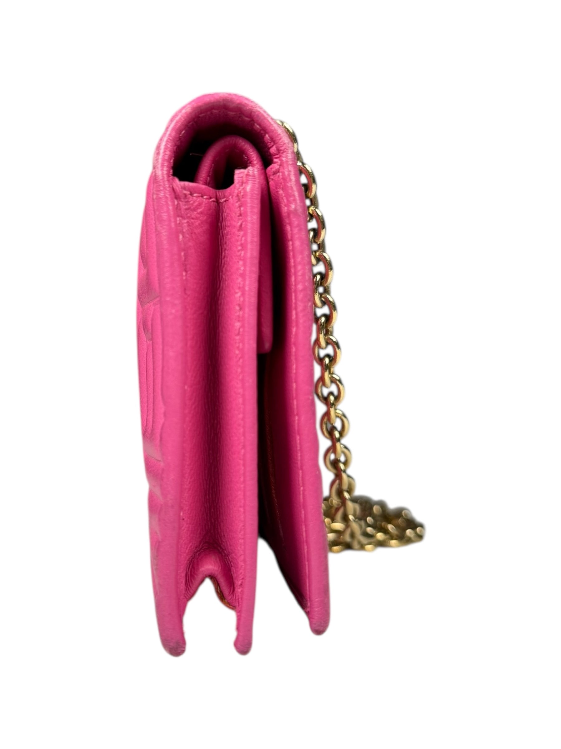 Fendi Roma Pink Leather Embossed Wallet on Chain