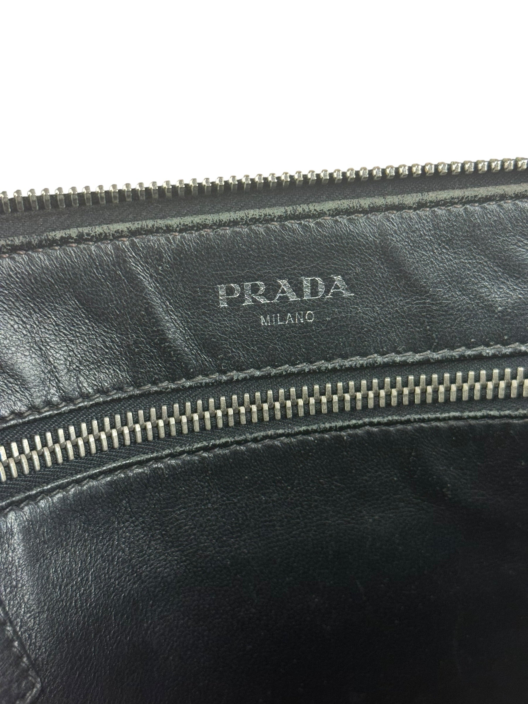 Prada Black Saffiano Bellhop Leather Travel Pouch
