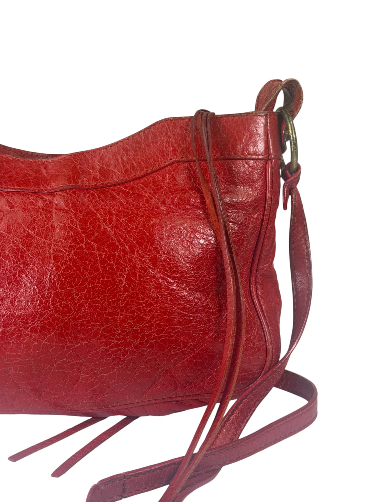 Balenciaga Red Lambskin Hip Moto Crossbody