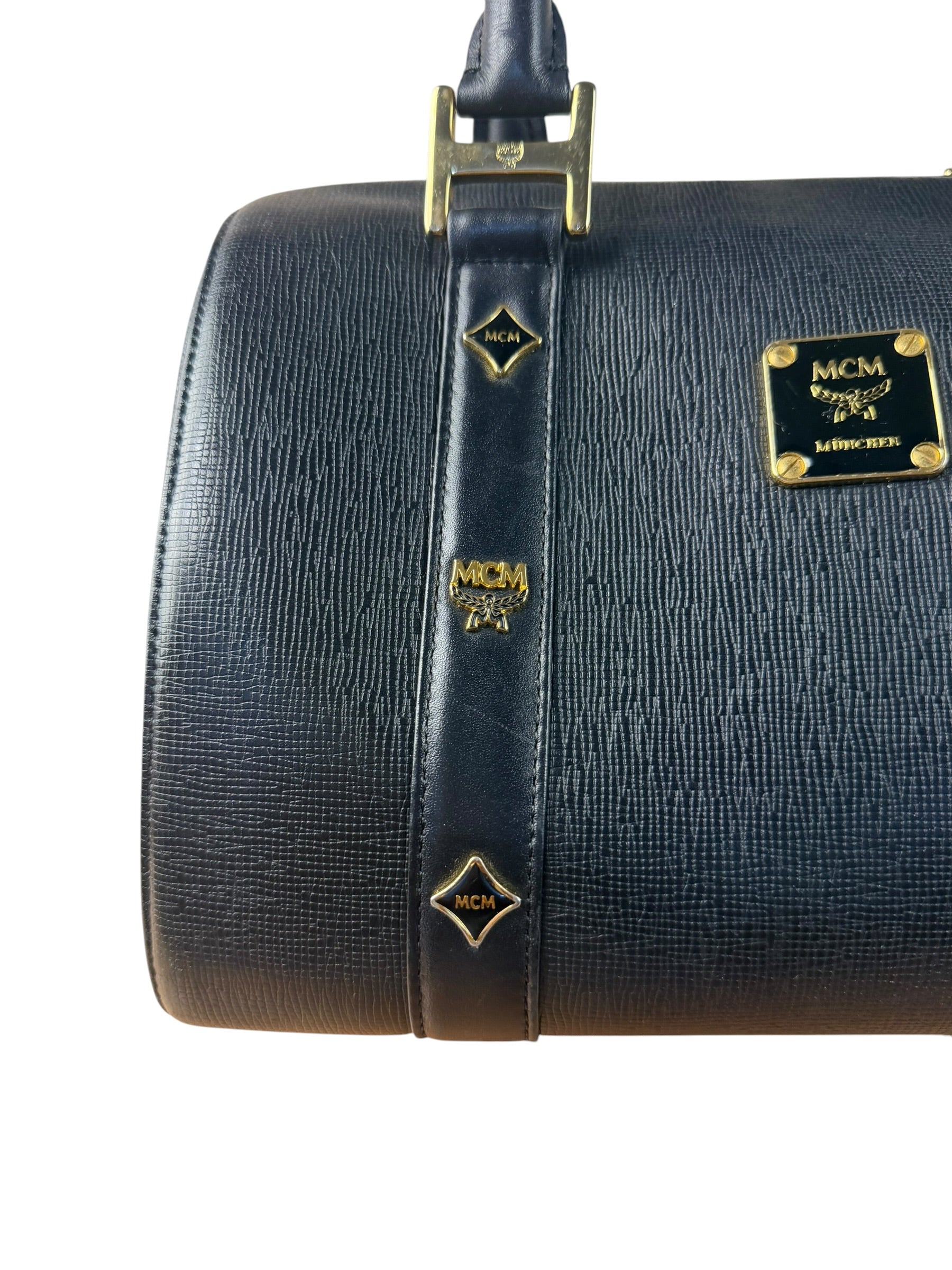 MCM Vintage Black Leather Boston Handbag
