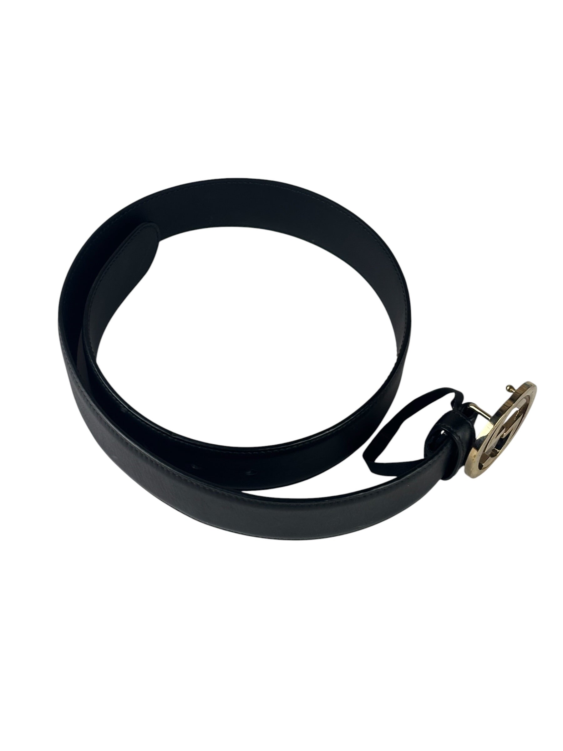 Gucci Black Leather GG Buckle Belt