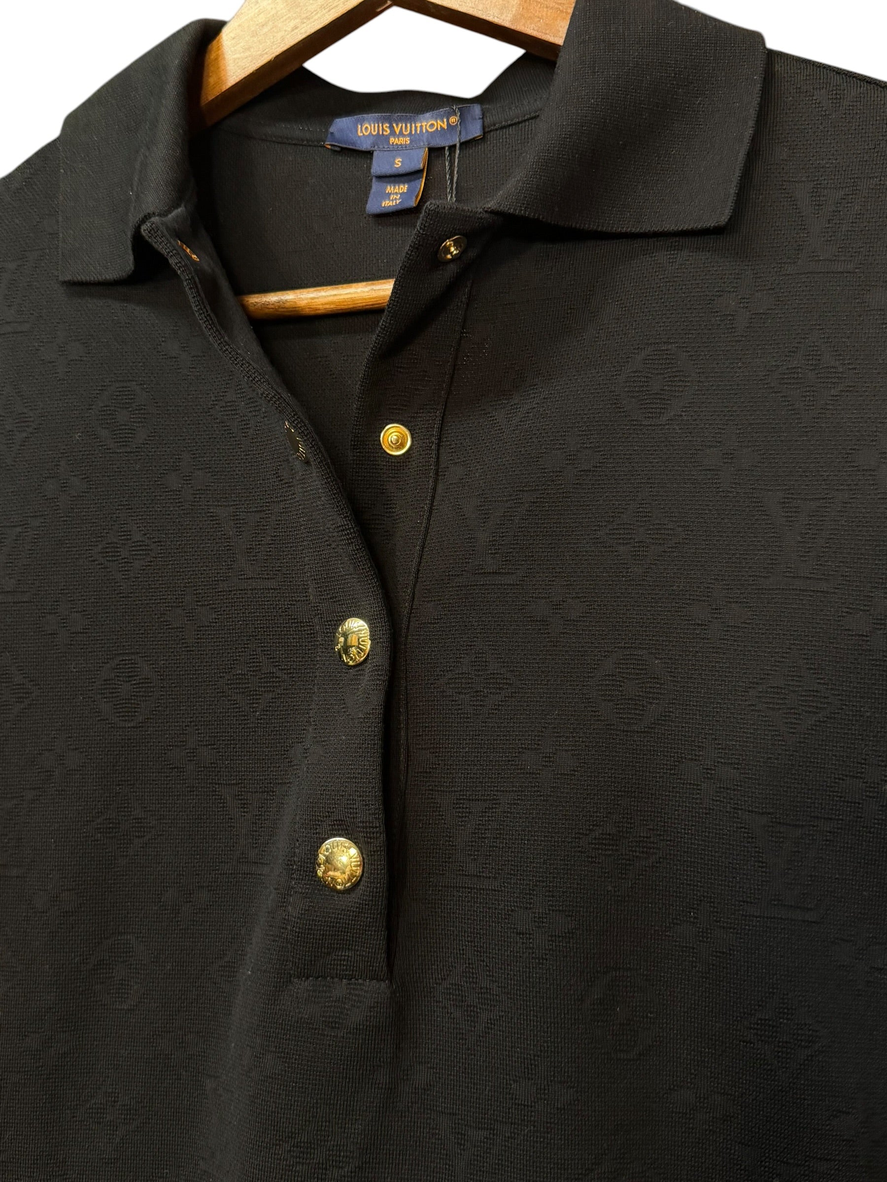 Louis Vuitton Black Monogram Boxy Collared Quarter-Button Top