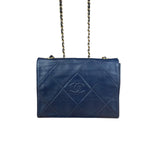 Chanel Navy Leather Diamond Stitch Flap Bag 1988