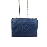 Chanel Navy Leather Diamond Stitch Flap Bag 1988