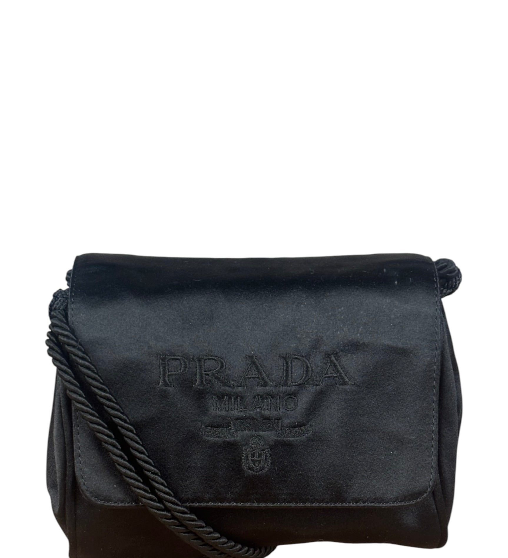 Prada Vintage Black Satin Mini Shoulder Bag