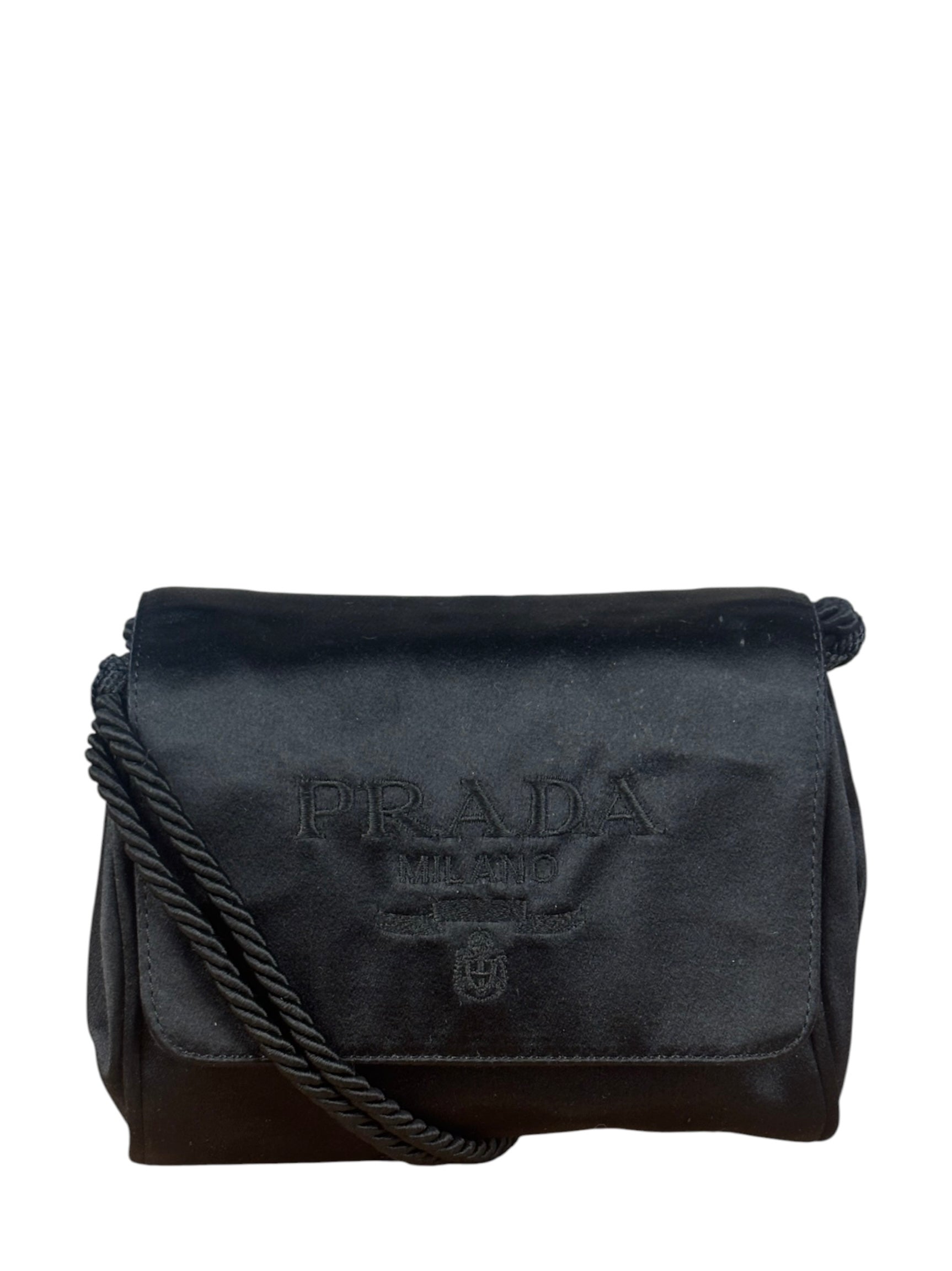 Prada Vintage Black Satin Mini Shoulder Bag