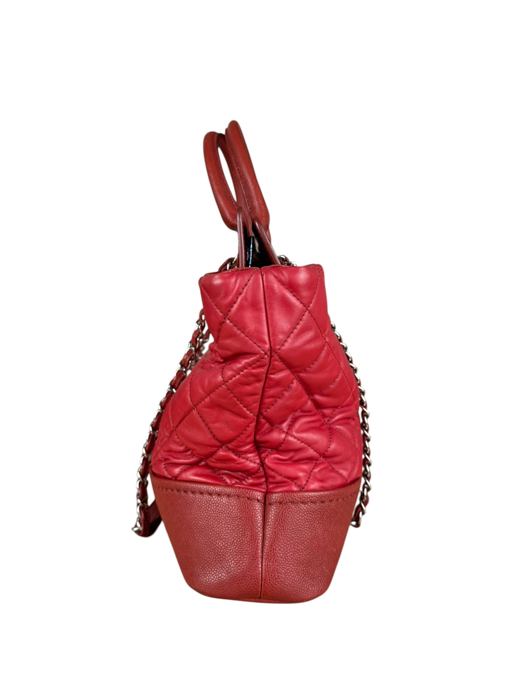 Chanel Red Quilted Caviar Be CC 2Way Tote Bag 2014