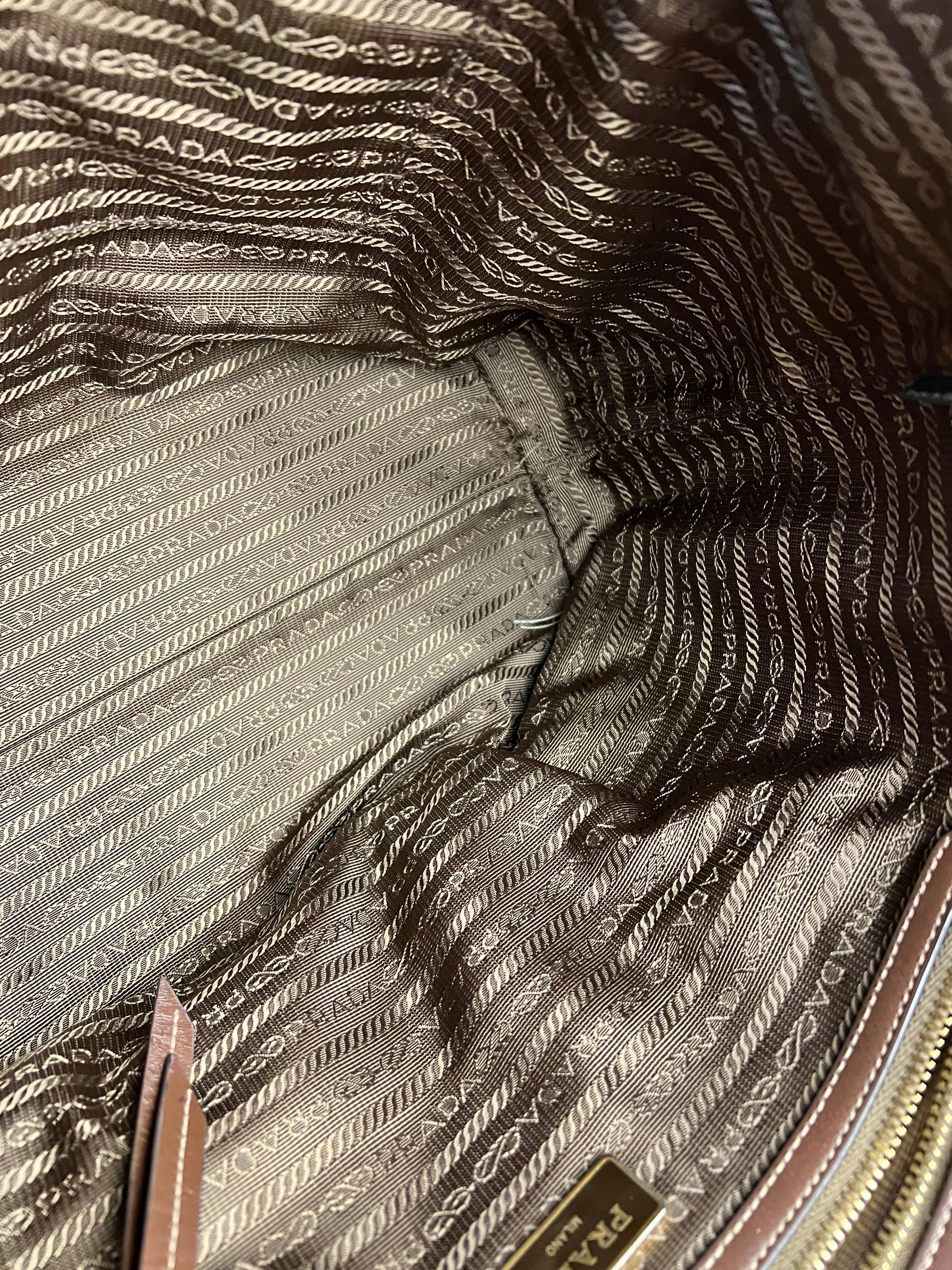 Prada Vintage Jacquard Logo Tote Brown