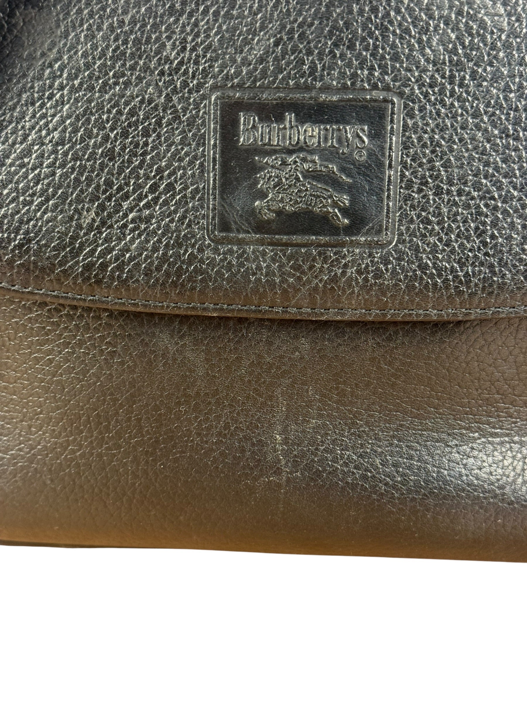 Burberry Vintage Black Pebbled Leather Crossbody Flap Bag
