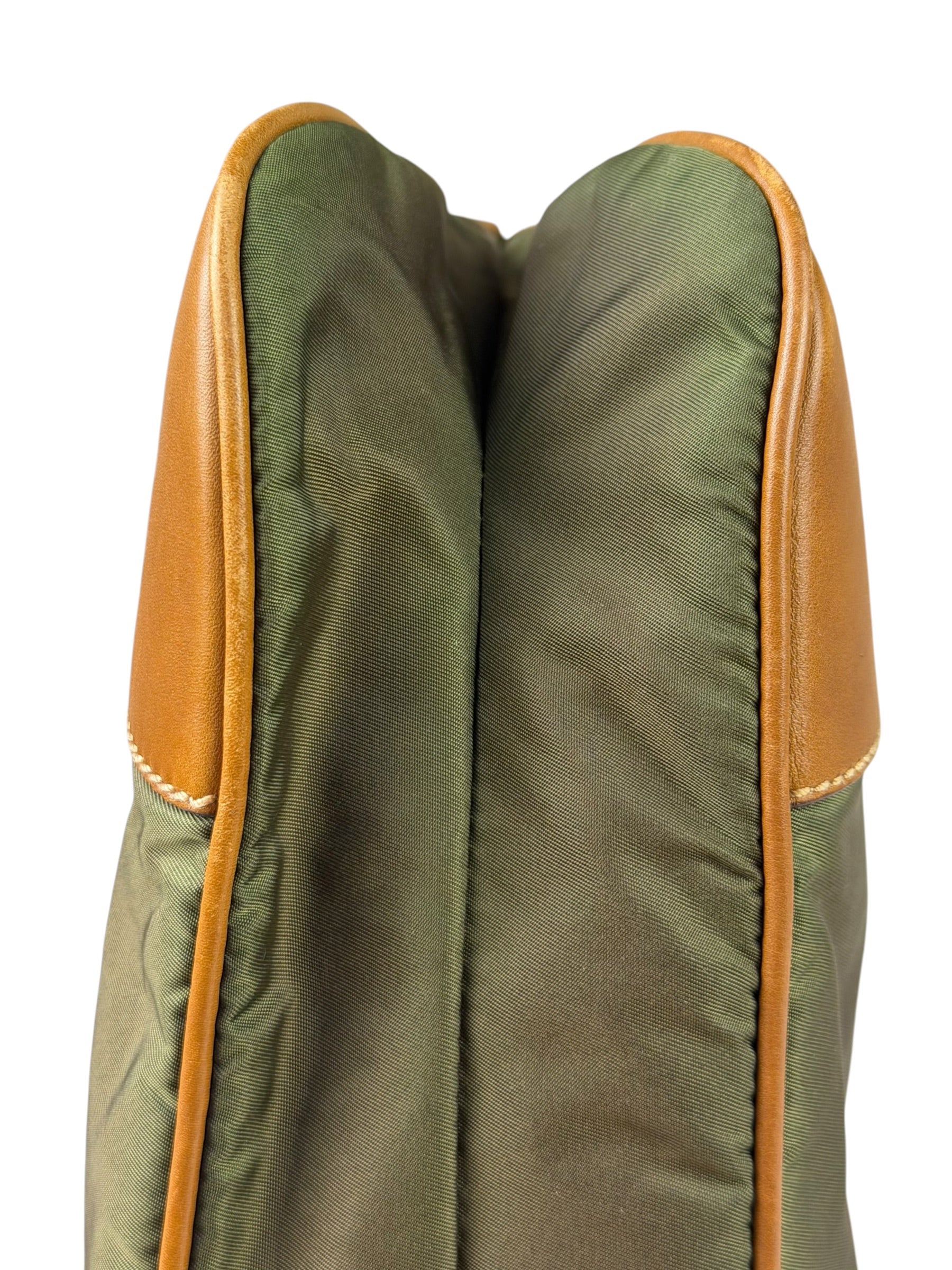 Prada Green/Brown Nylon/Leather Trim Crossbody Bag
