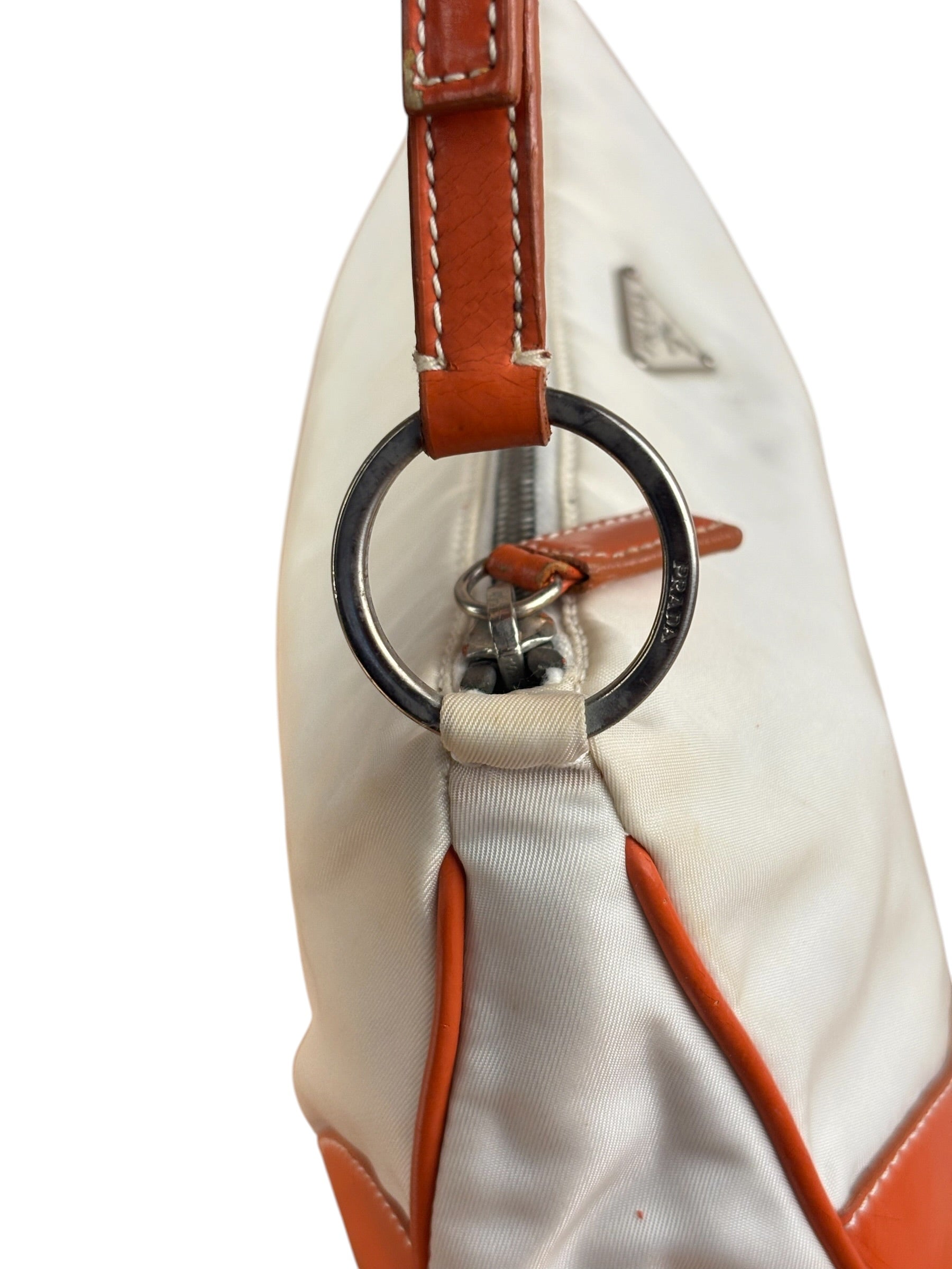 Prada Vintage Re-Edition Orange/White Tessuto Nylon Shoulder Bag