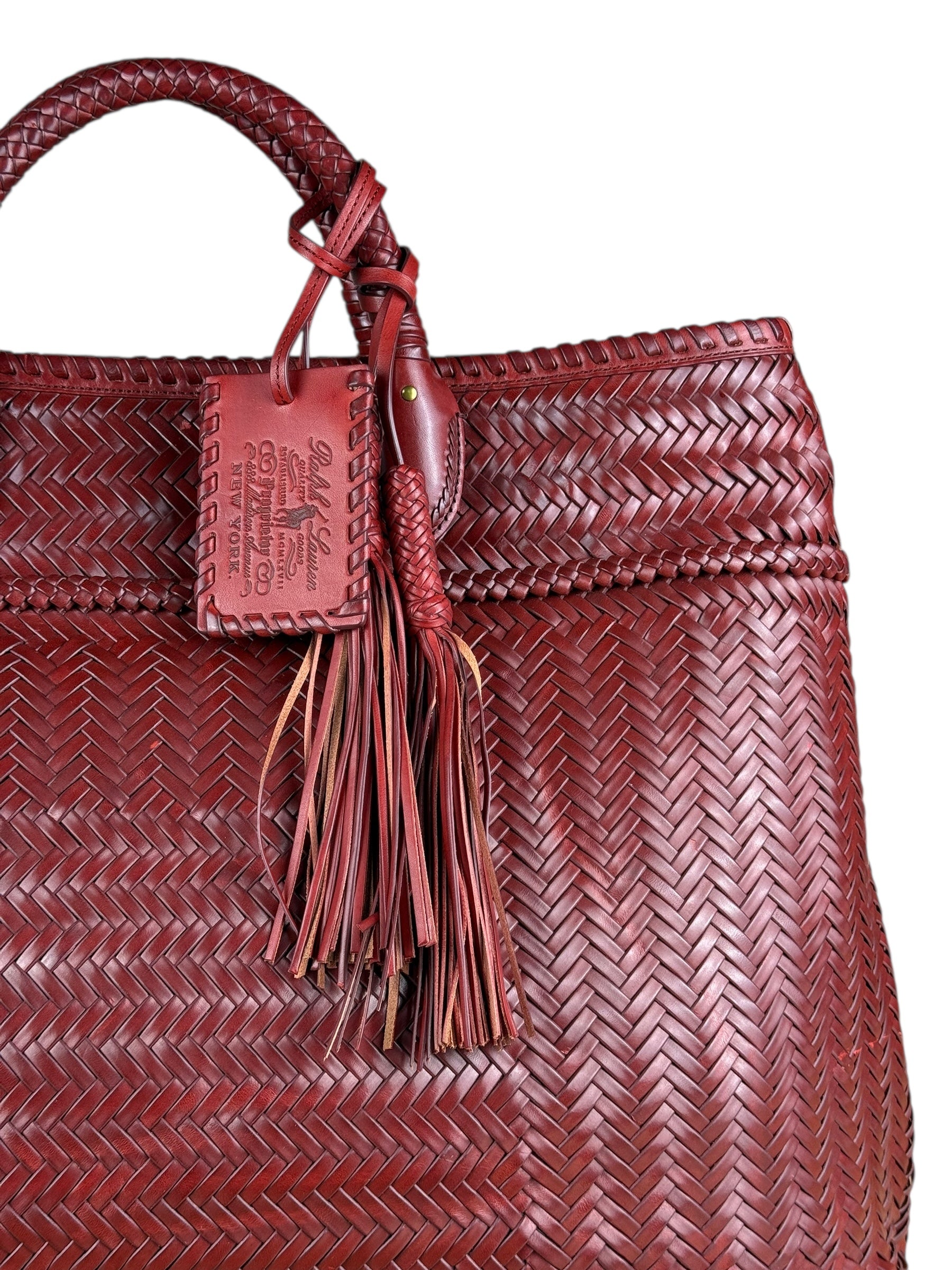 Polo Ralph Lauren Red Woven Leather Tote