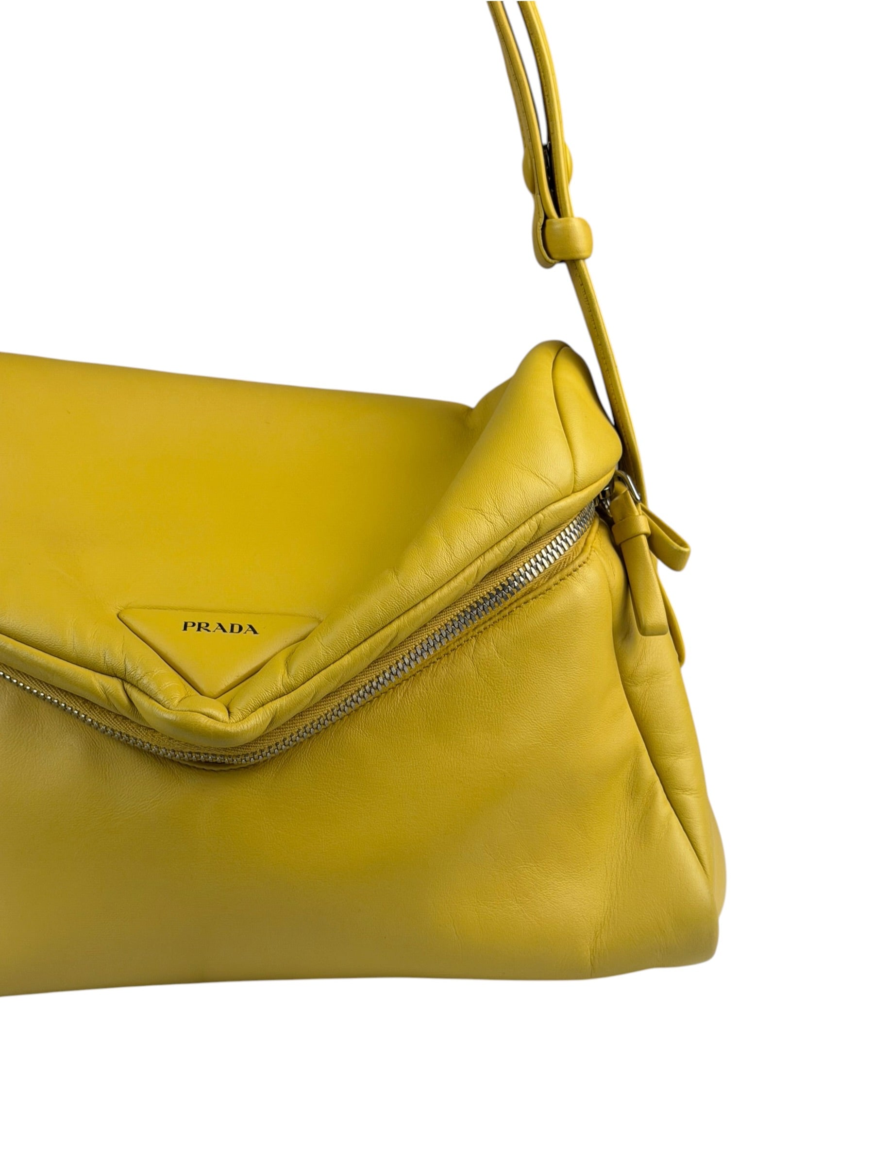 Prada Yellow Leather Padded Nappa Signaux Shoulder Bag