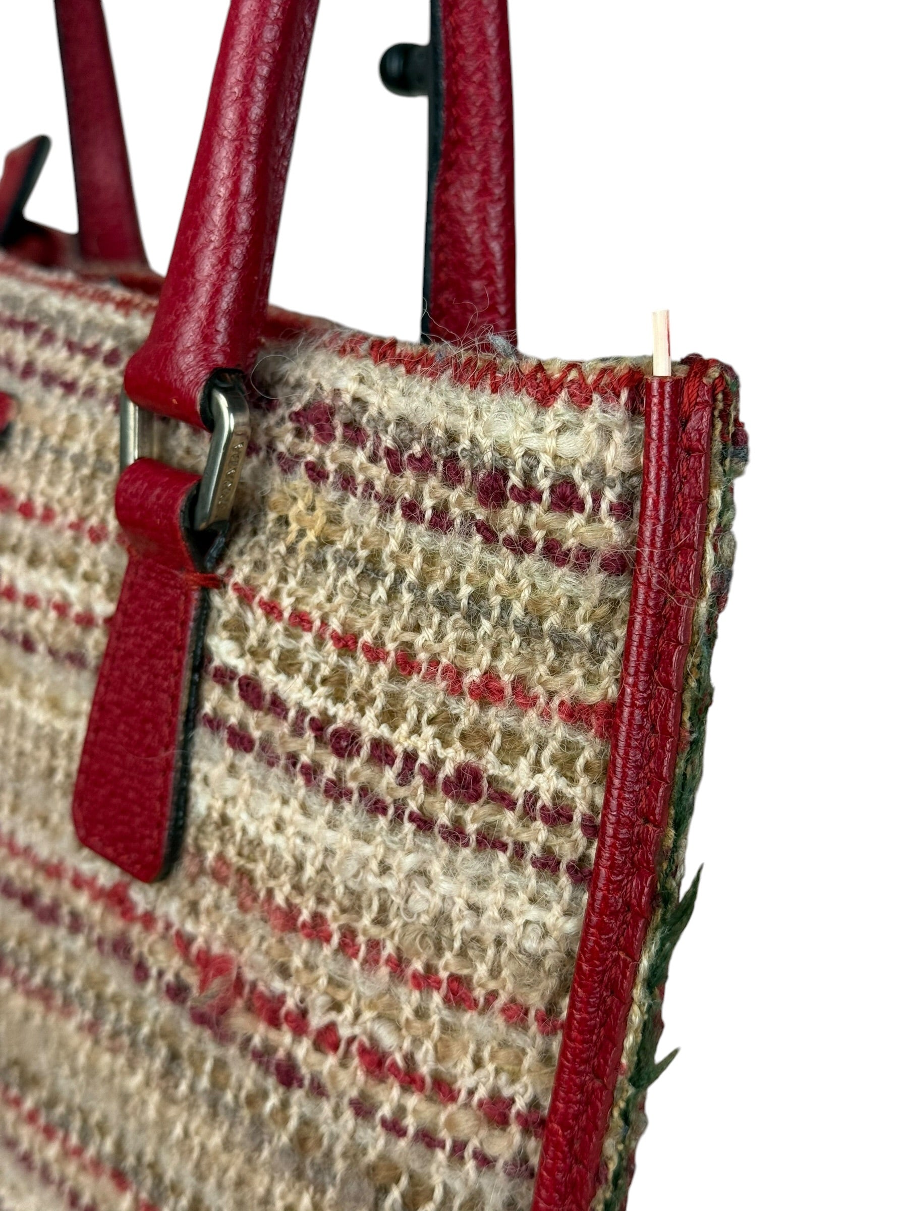 Prada Vintage Red Woven Tweed Zip Tote