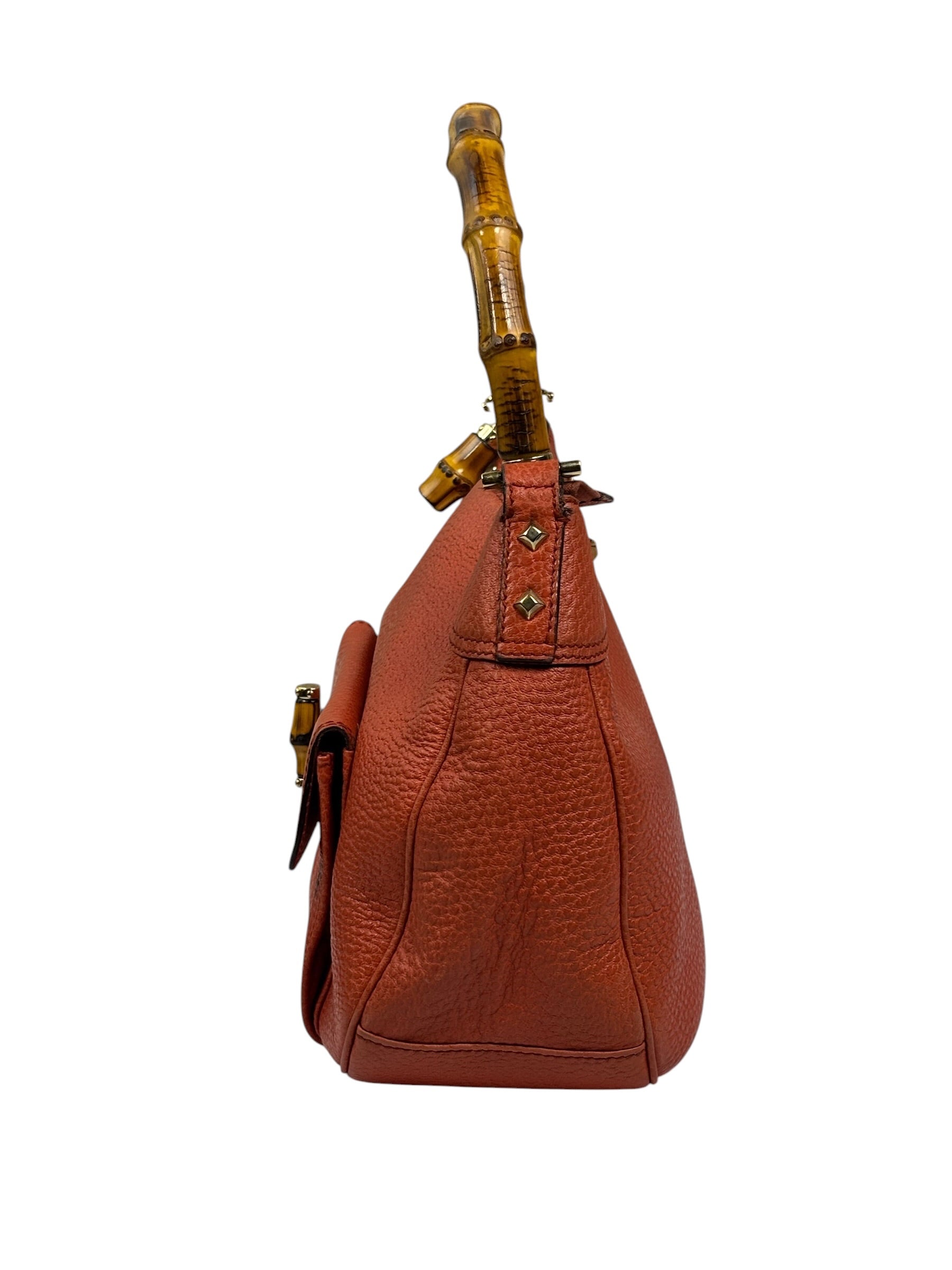 Gucci Orange Pebbled Leather Bamboo Top Handle Hobo Bag