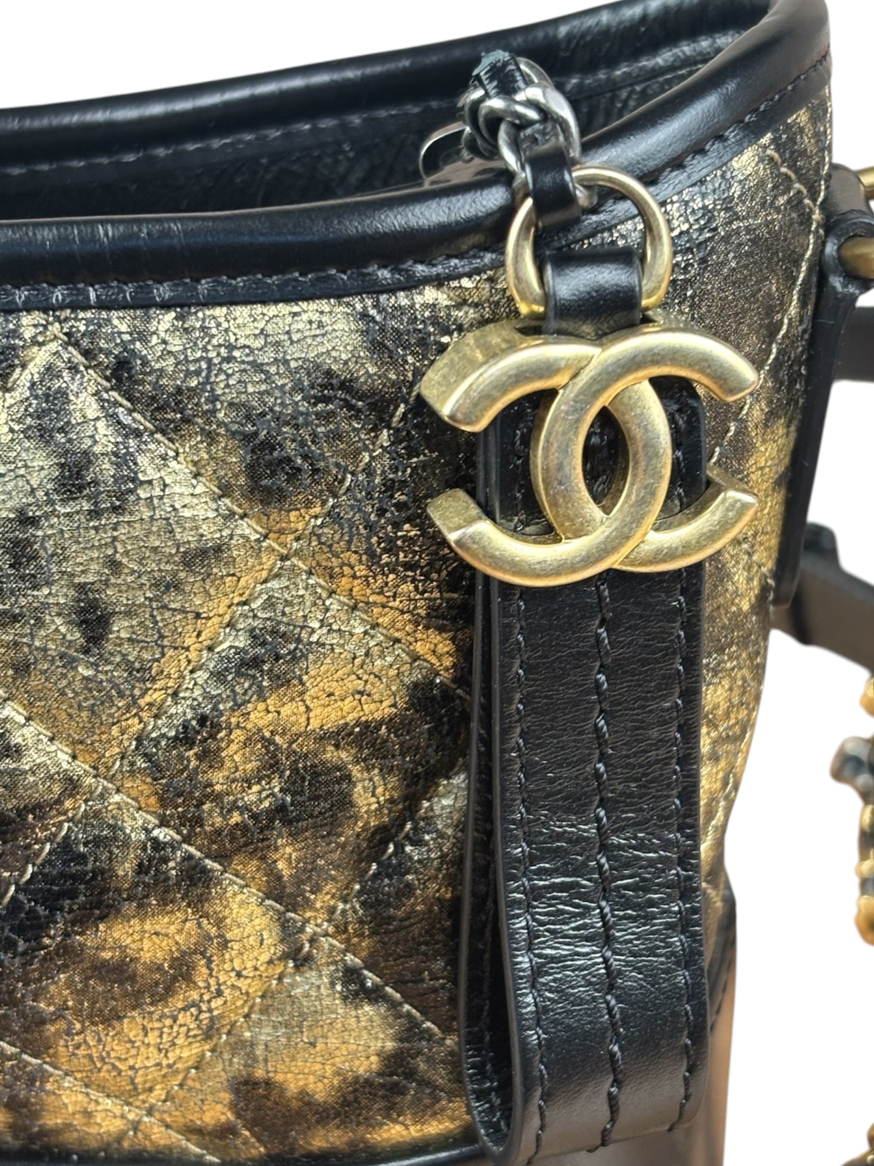 Chanel Metallic Gold/Black Leather Small Gabrielle Hobo Bag 1992