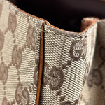 Gucci GG Brown Leather Trim Canvas Monogram Tote Bag