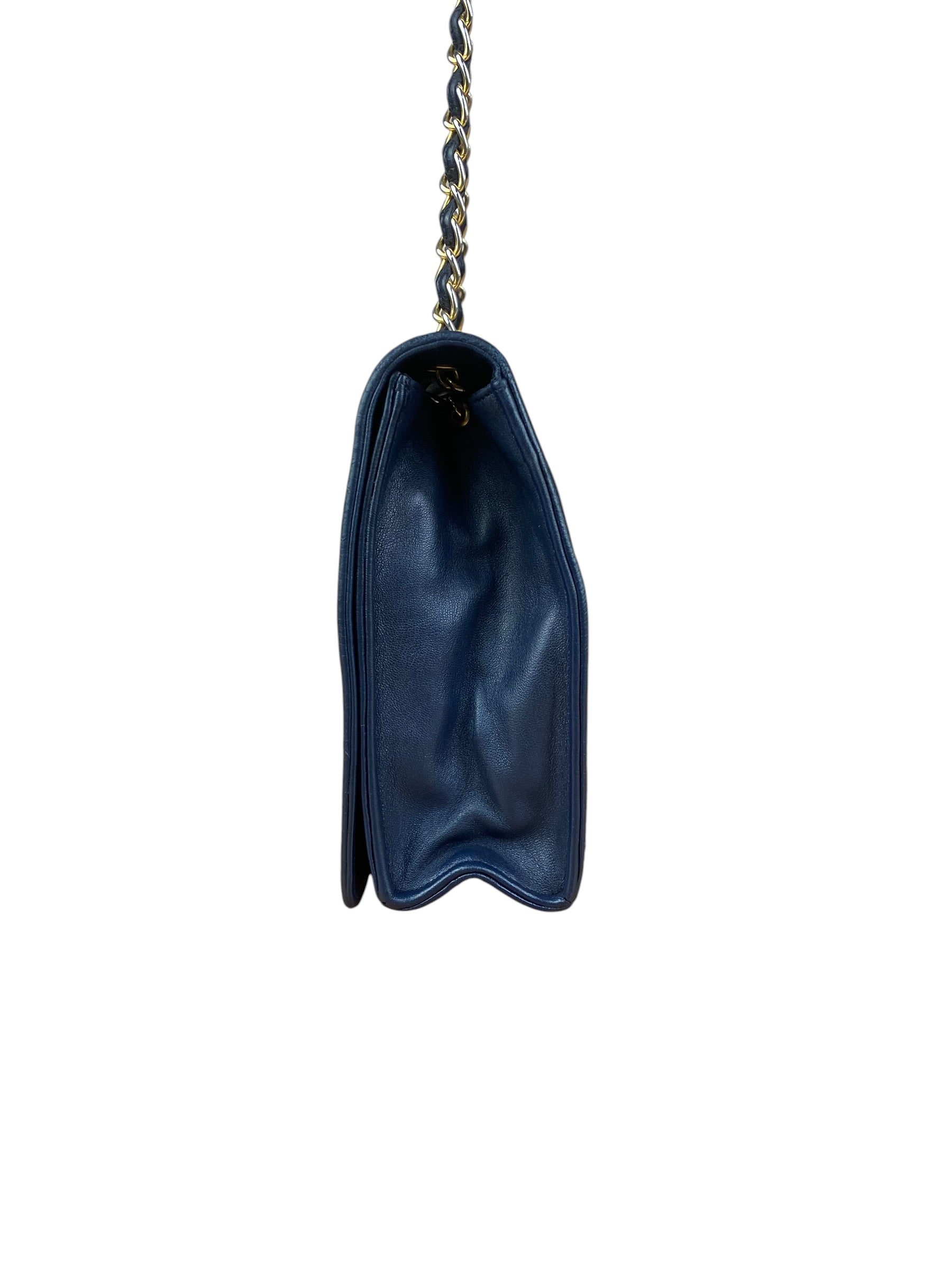 Chanel Navy Leather Diamond Stitch Flap Bag 1988