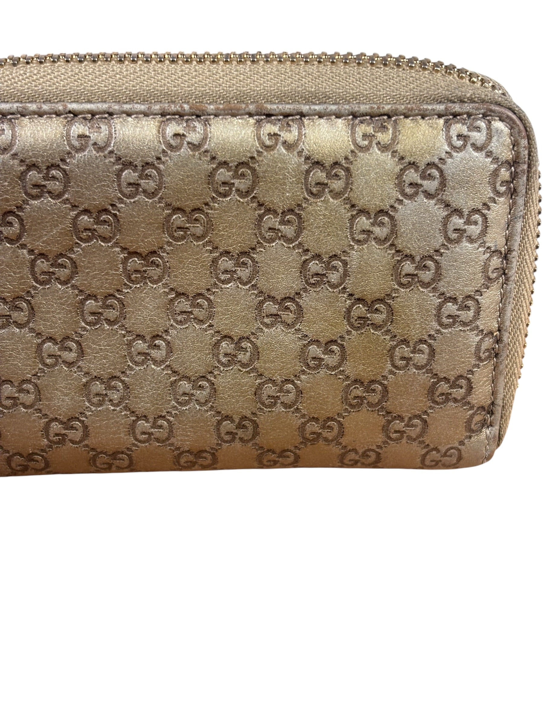 Gucci Metallic Gold Patent Leather GG Zippy Compressed Wallet