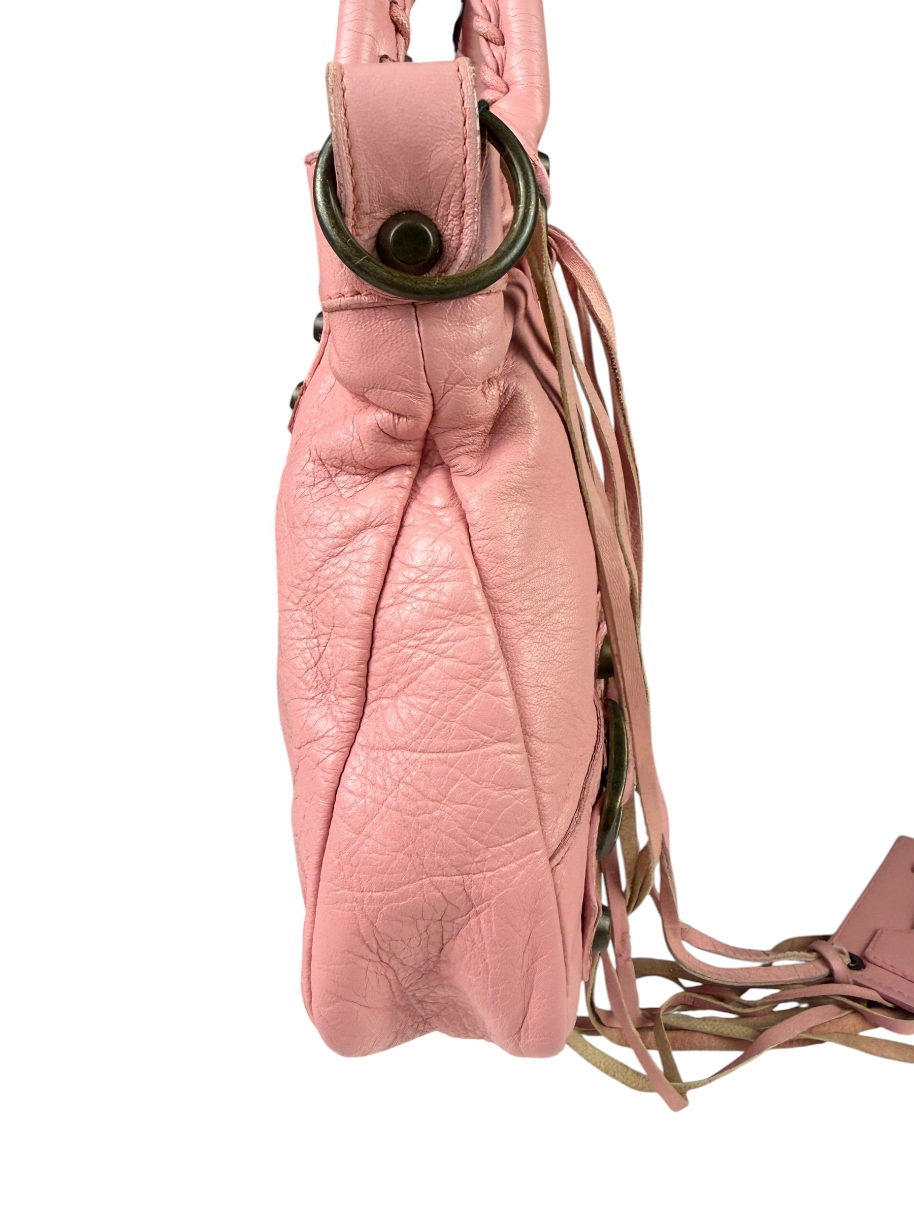 Balenciaga Pink Lambskin Motocross Classic City Two-Way Bag