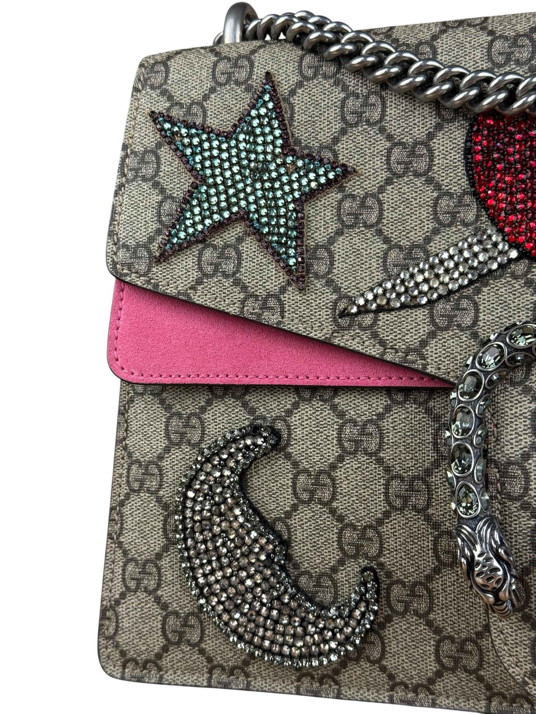 Gucci Pierced Heart Patches Dionysus Chain Shoulder Bag