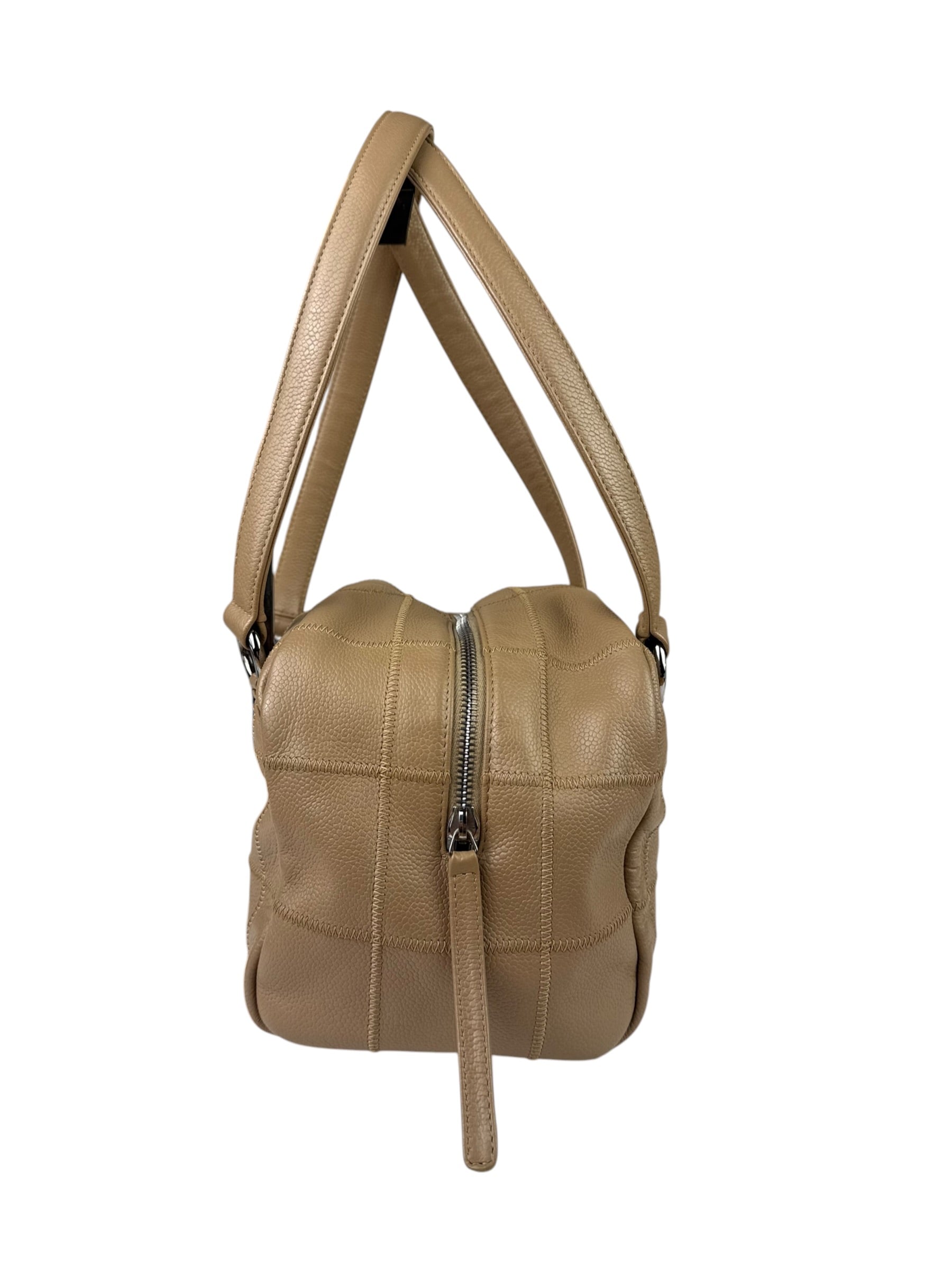 Chanel Beige Leather Chocolate Bar Bowler Bag 2004