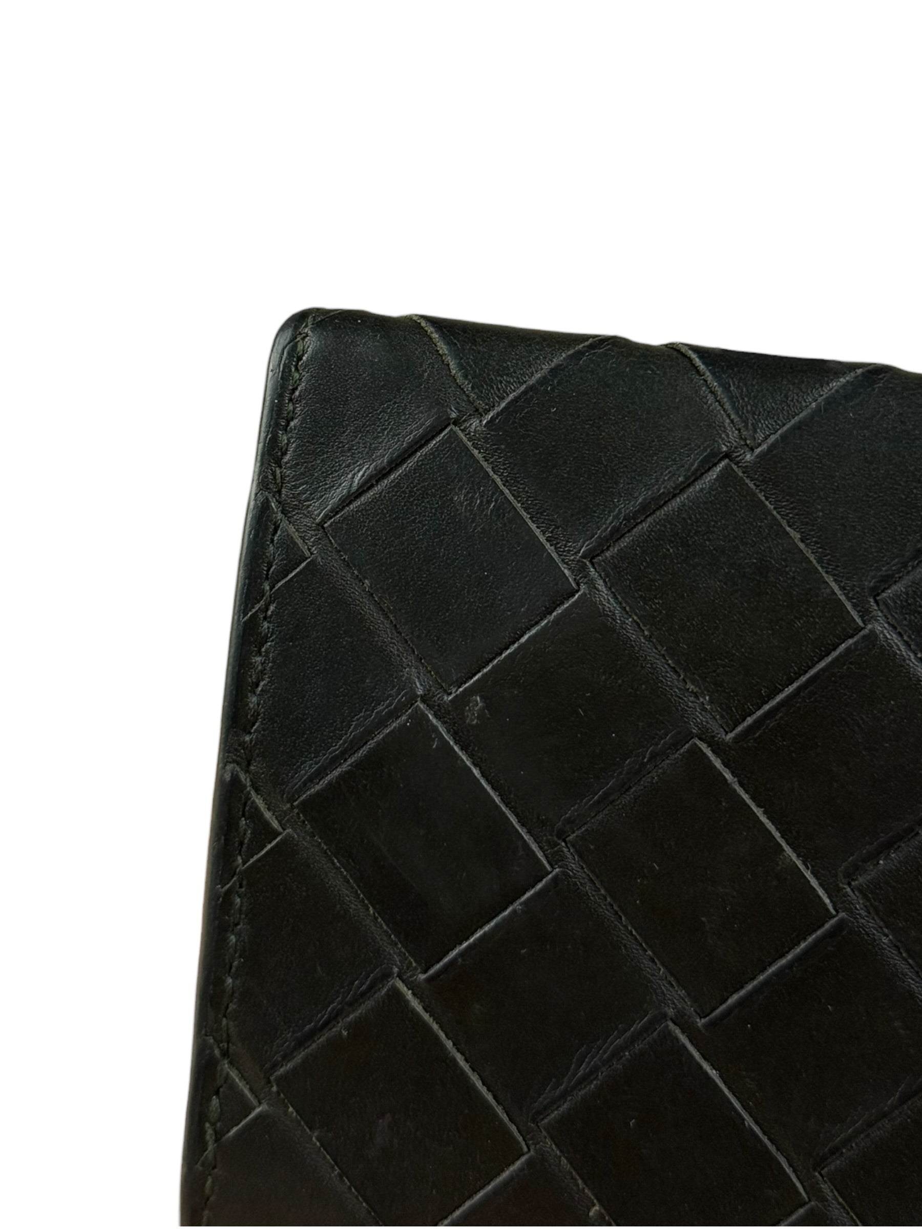 Bottega Veneta Black Intreccio Leather Coin Wallet