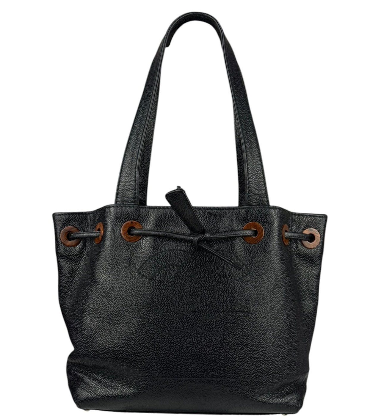 Chanel Black Caviar CC Drawstring Tote Bag 2002