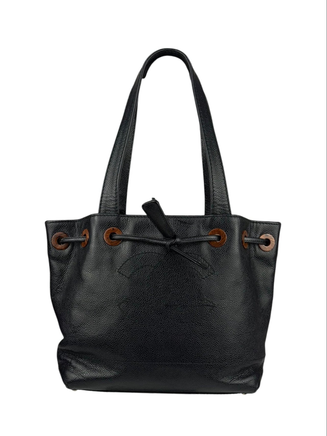 Chanel Black Caviar CC Drawstring Tote Bag 2002