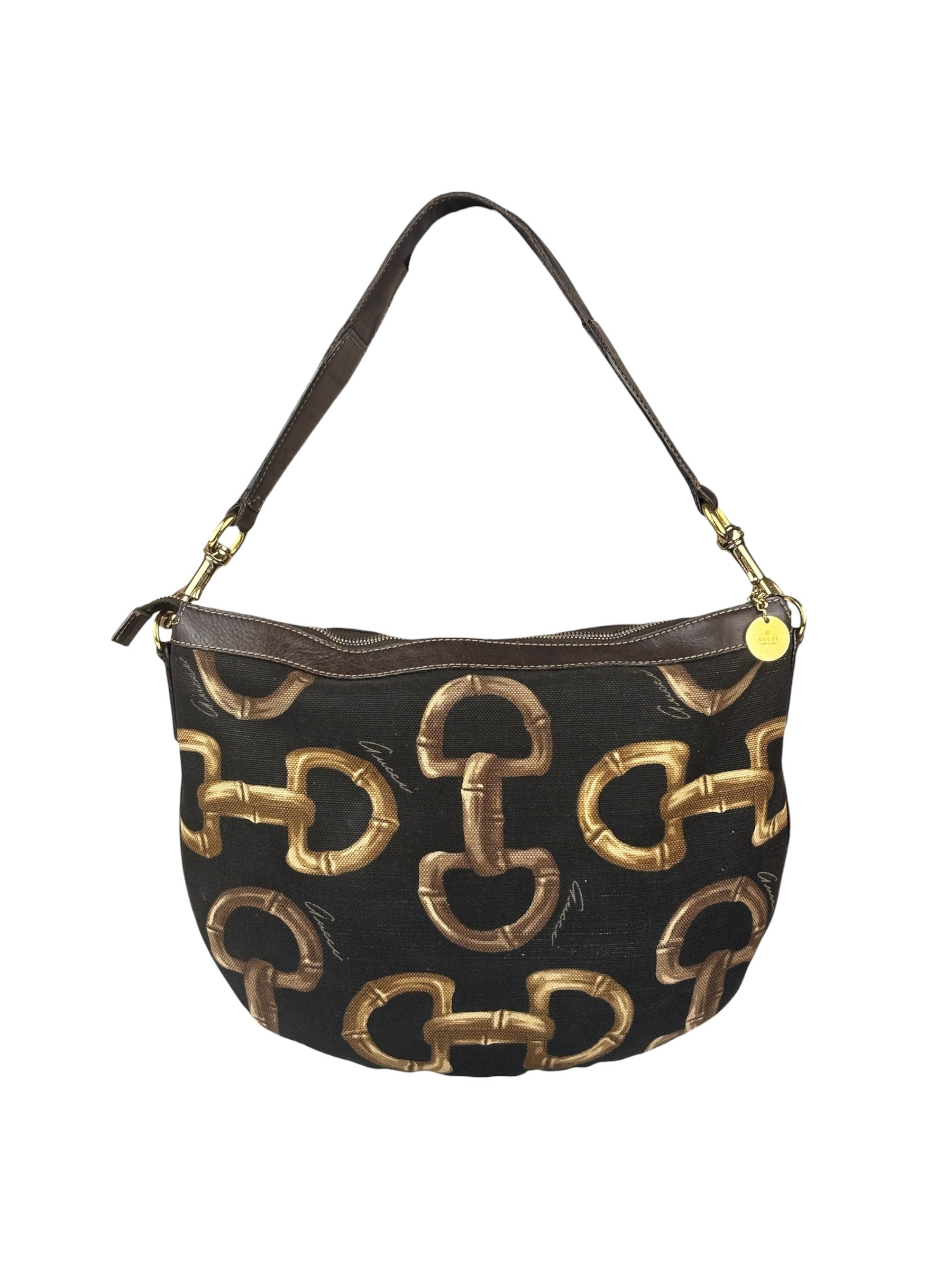 Gucci Black/Brown Leather Trim Half-Moon Hobo Bag