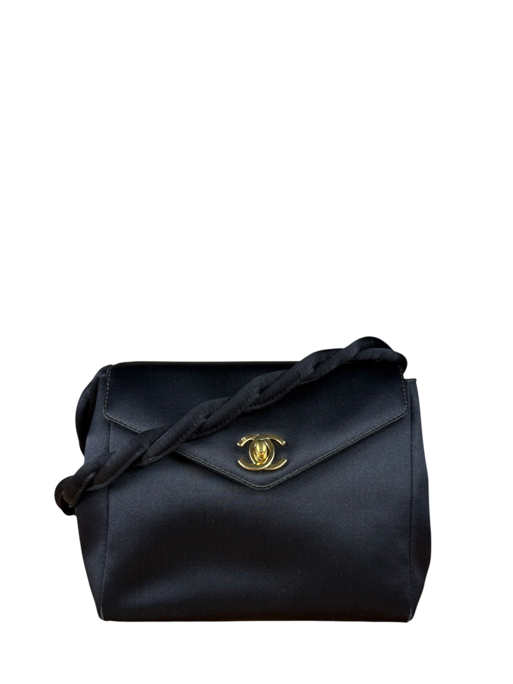 Chanel Vintage Black Mini Satin Flap Braided Shoulder Bag