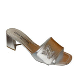 Louis Vuitton Silver Leather Shake Mules LV Crystal Embellished