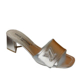 Louis Vuitton Silver Leather Shake Mules LV Crystal Embellished