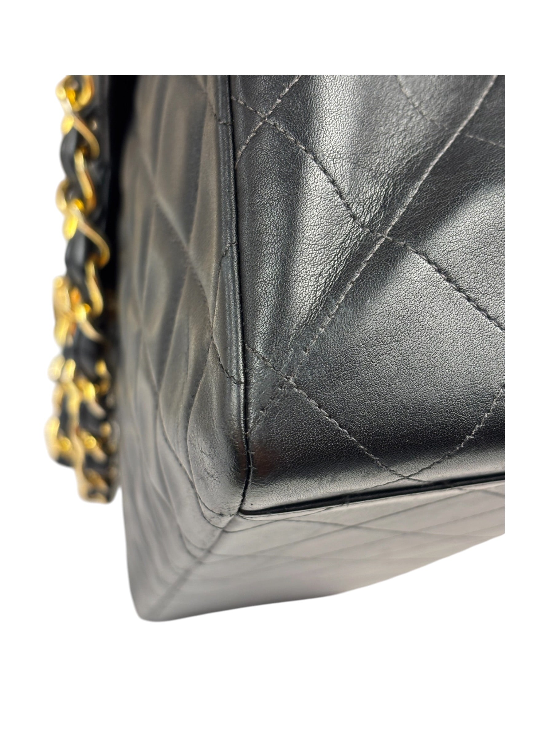 Chanel Black Quilted Leather Jumbo Flap Bag 1995