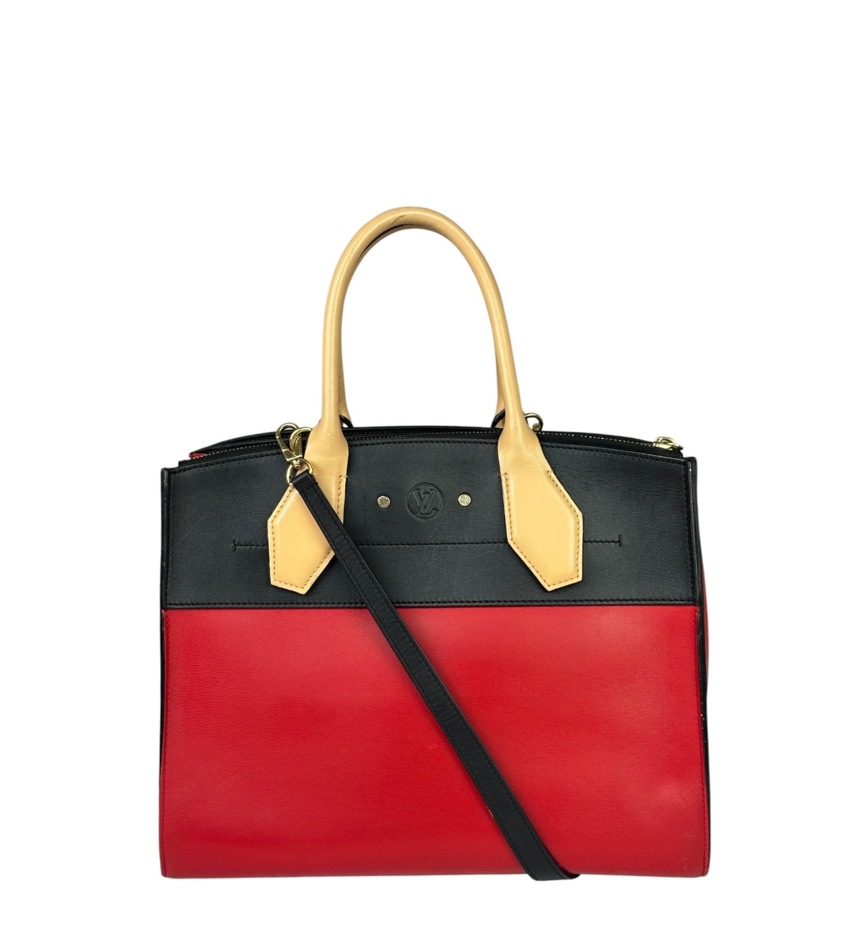 Louis Vuitton Red Leather City Steamer Handbag MM