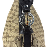 Gucci Vintage Dark Brown Leather Trim GG Canvas Twin Hobo Bag