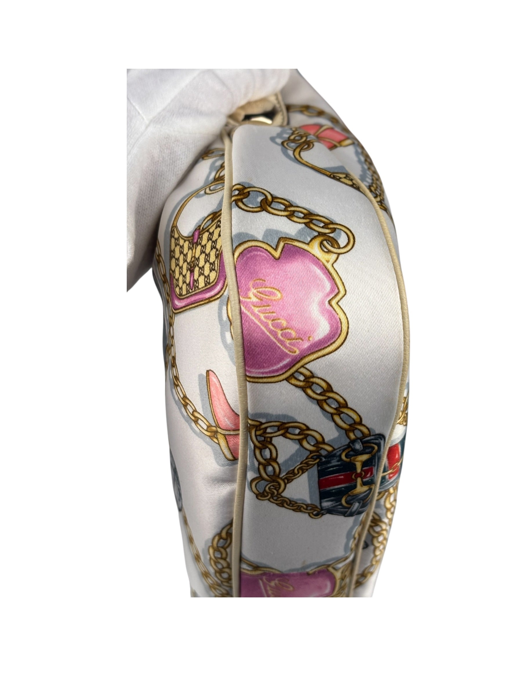 Gucci Vintage Printed Satin Silk Charmy Hobo Bag