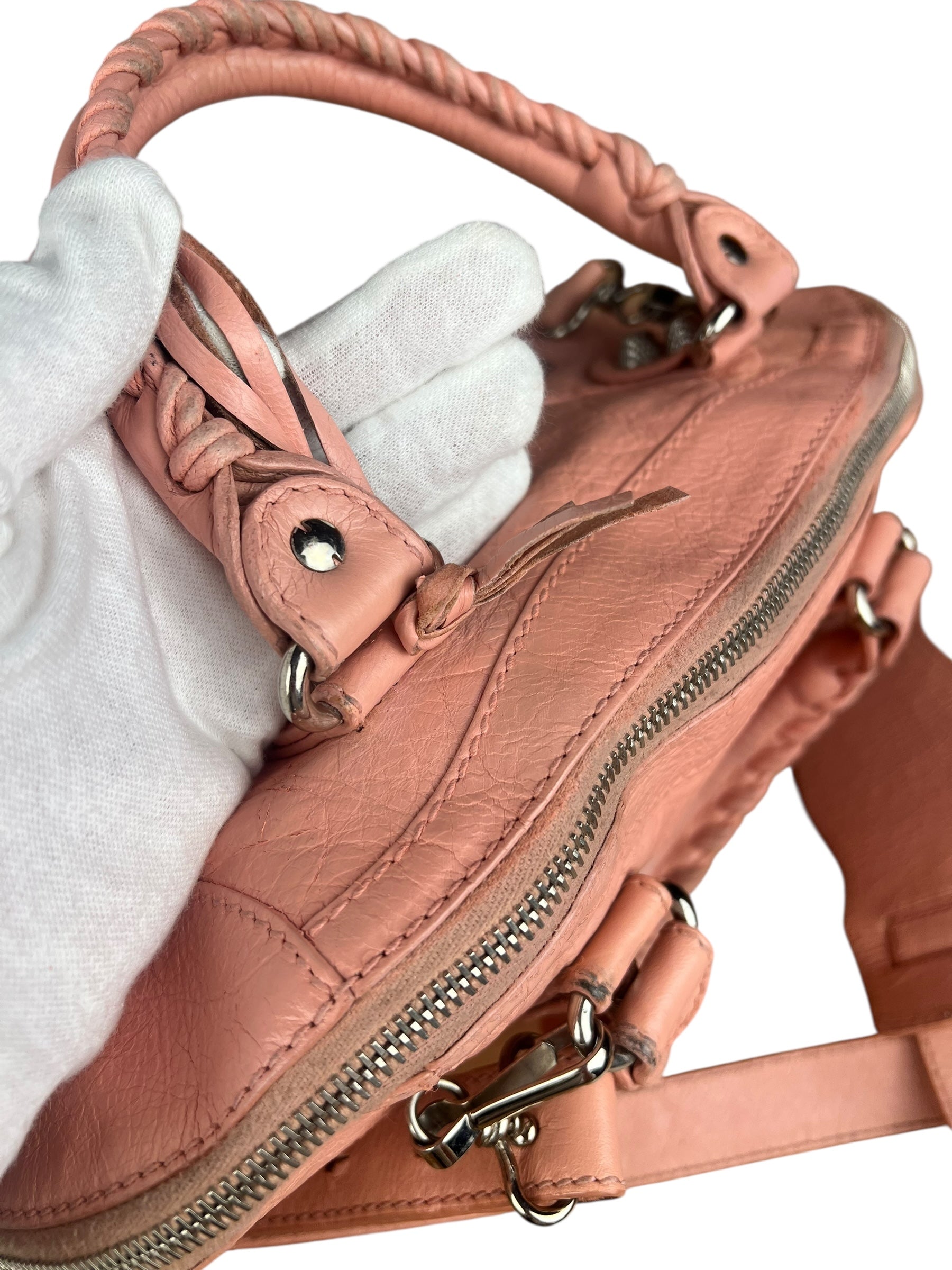 Balenciaga Pink Moto Leather Dome 2Way City Bag