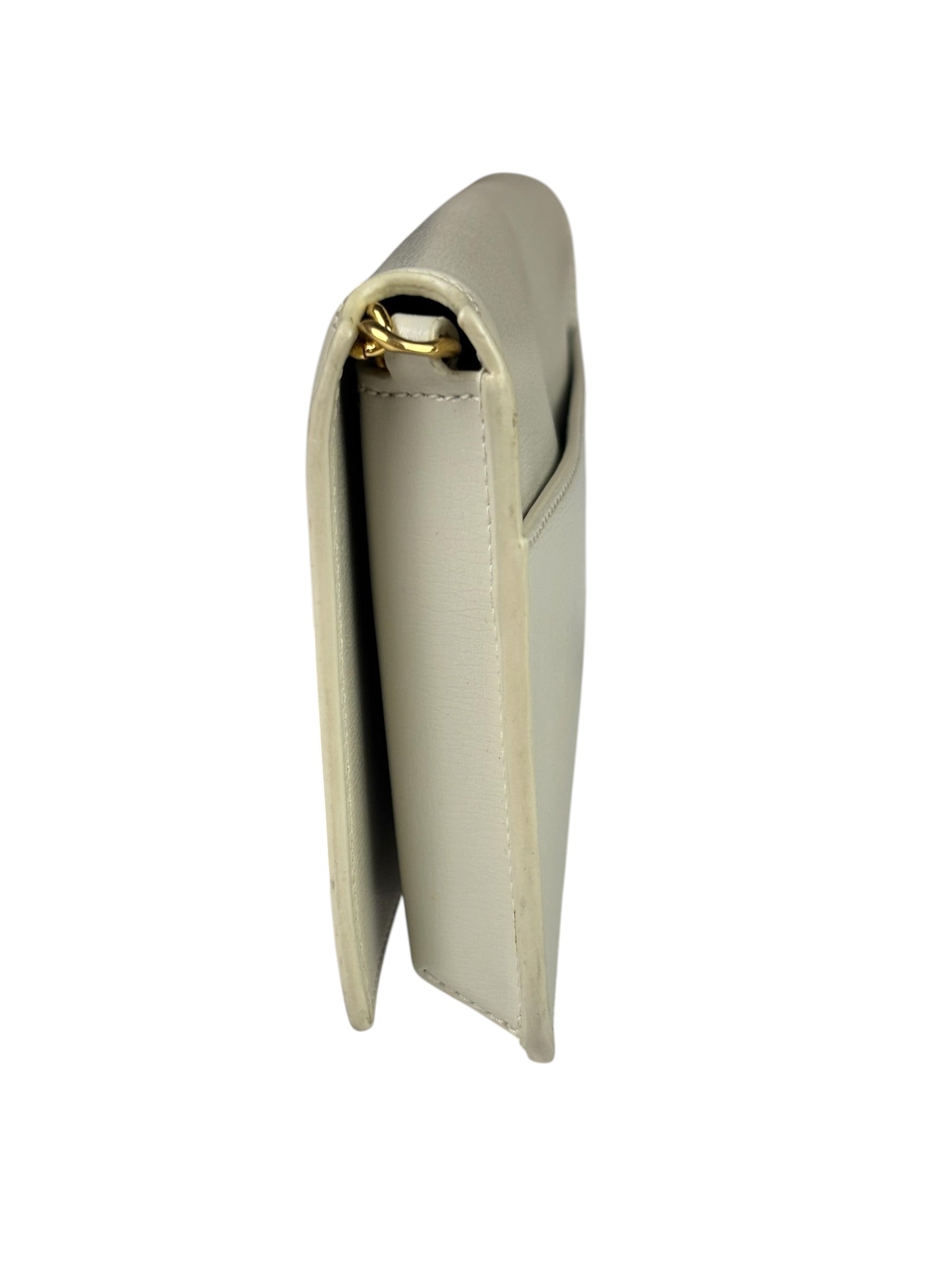 YSL Beige Leather Cassandre Flap Phone Holder